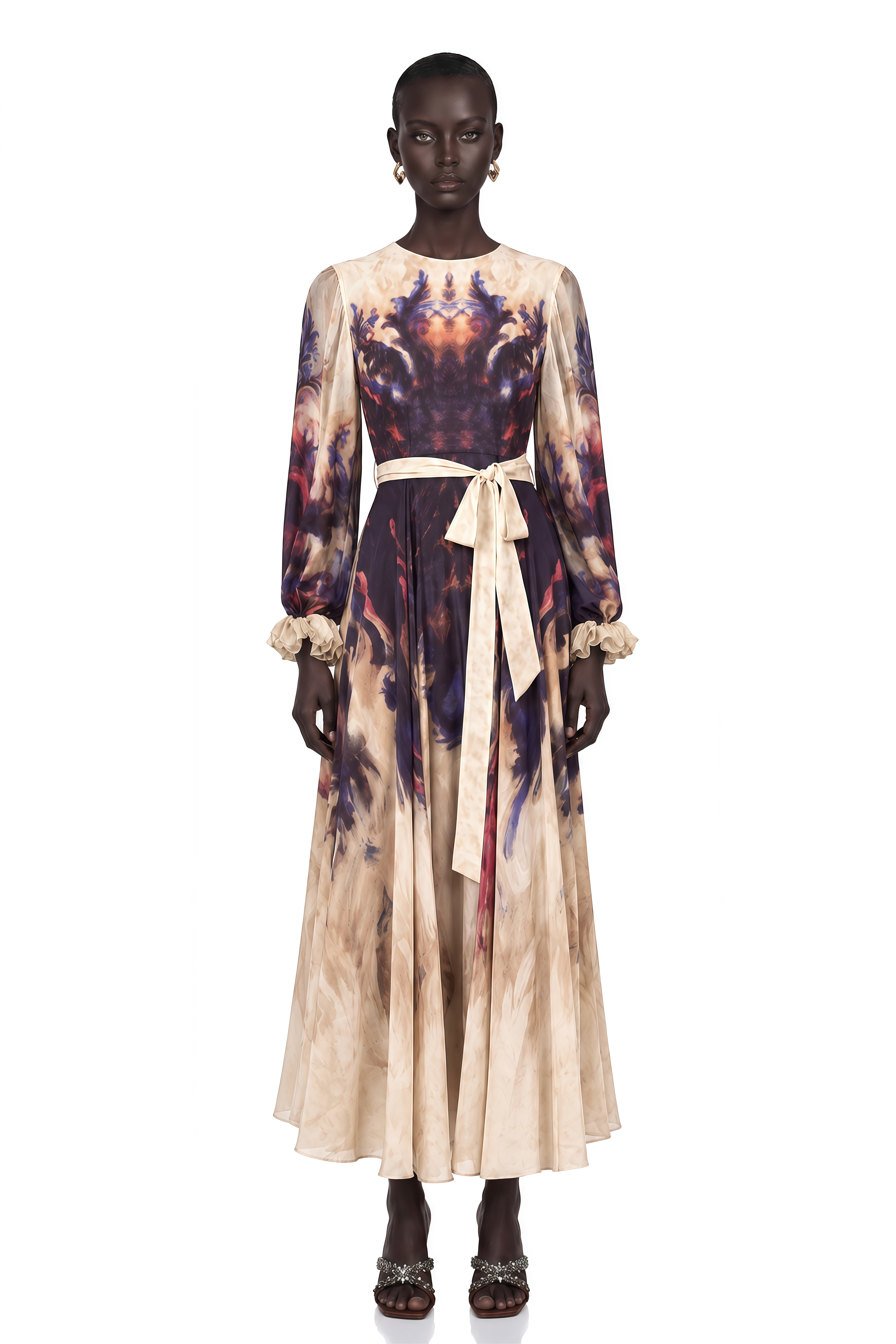 Urbaine Smudged Graffiti-Print Silk Midi Dress