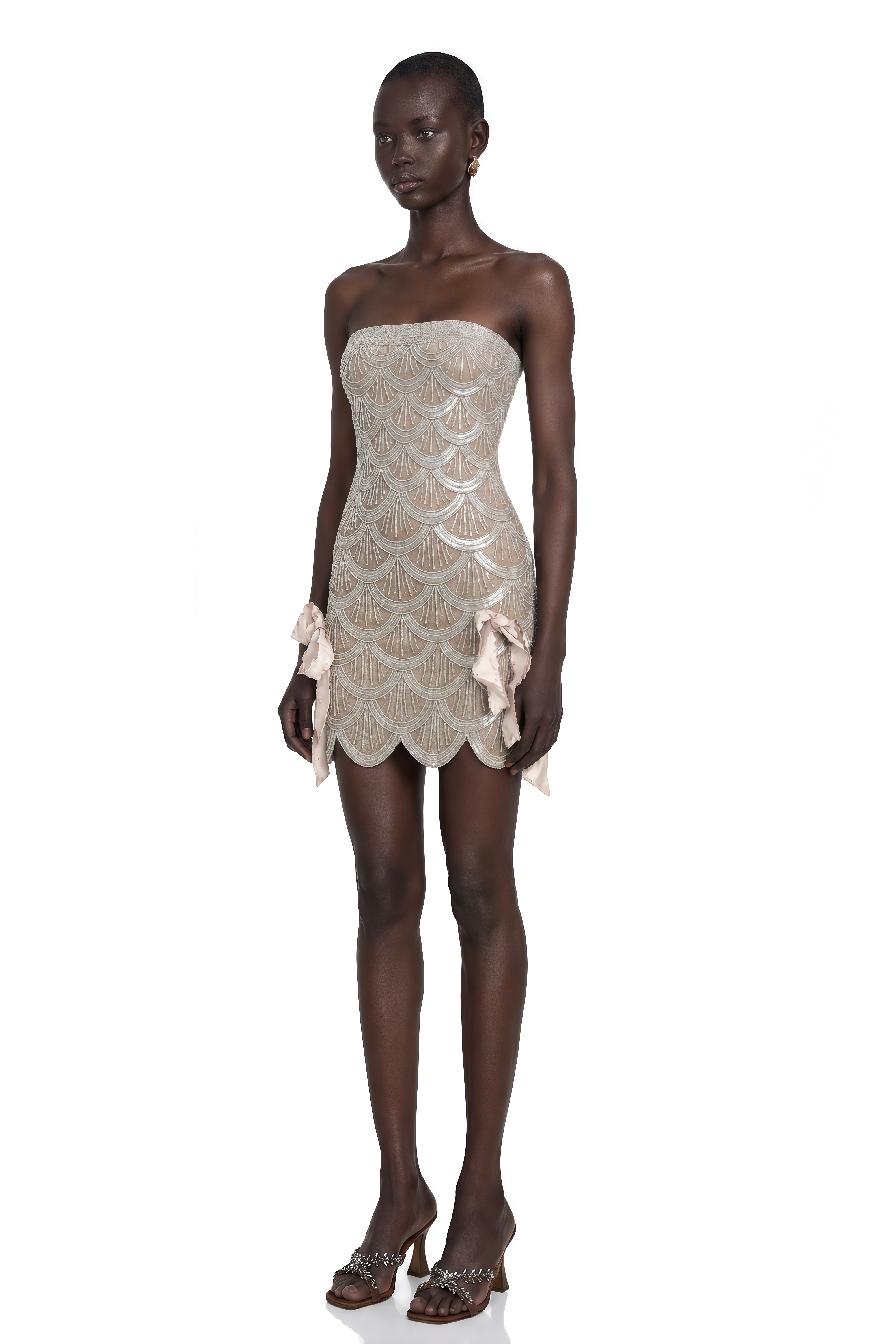 Astrid Brown Embellished Mini Dress
