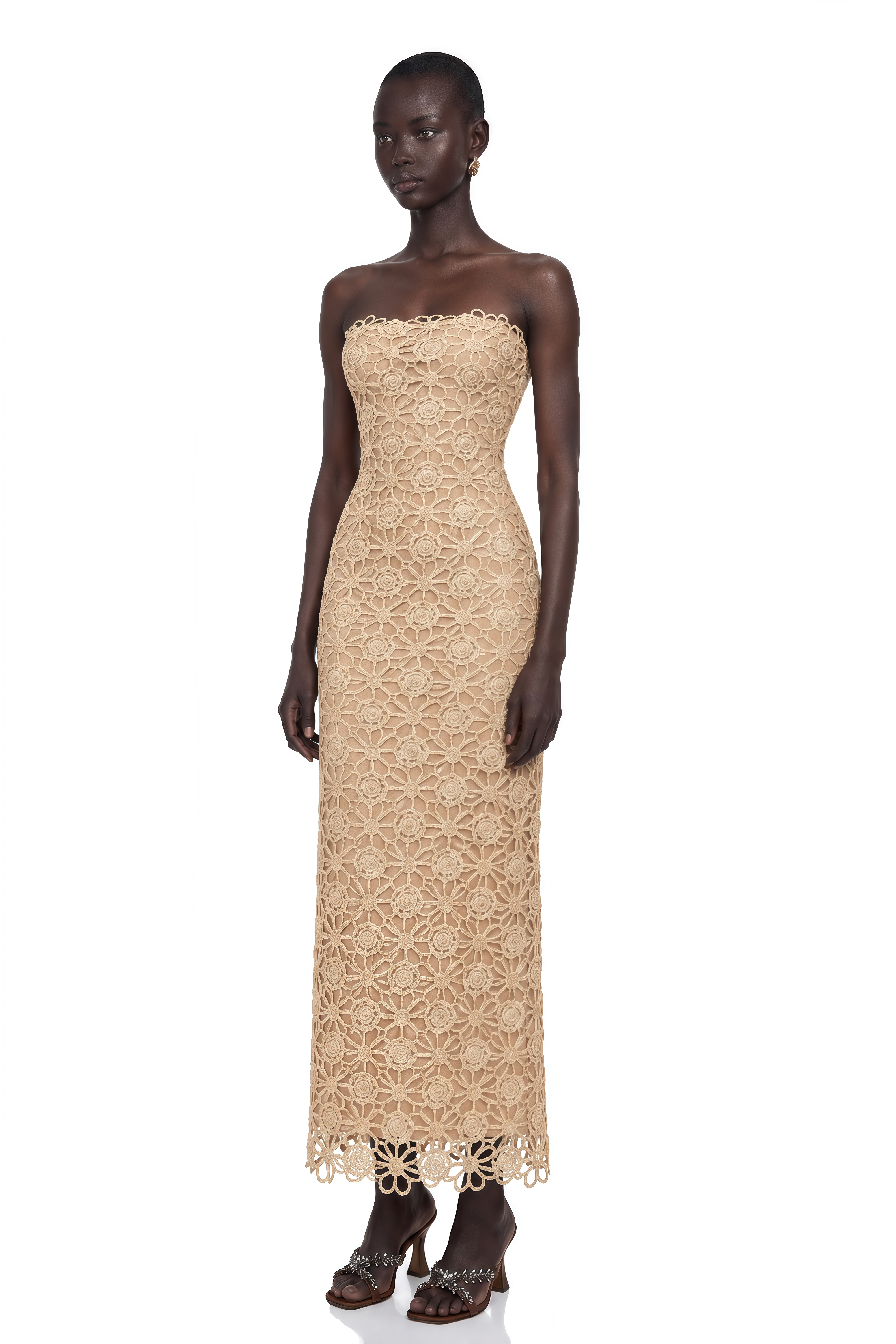 Saúl Gold Cut-Out Floral Embroidered Maxi Dress