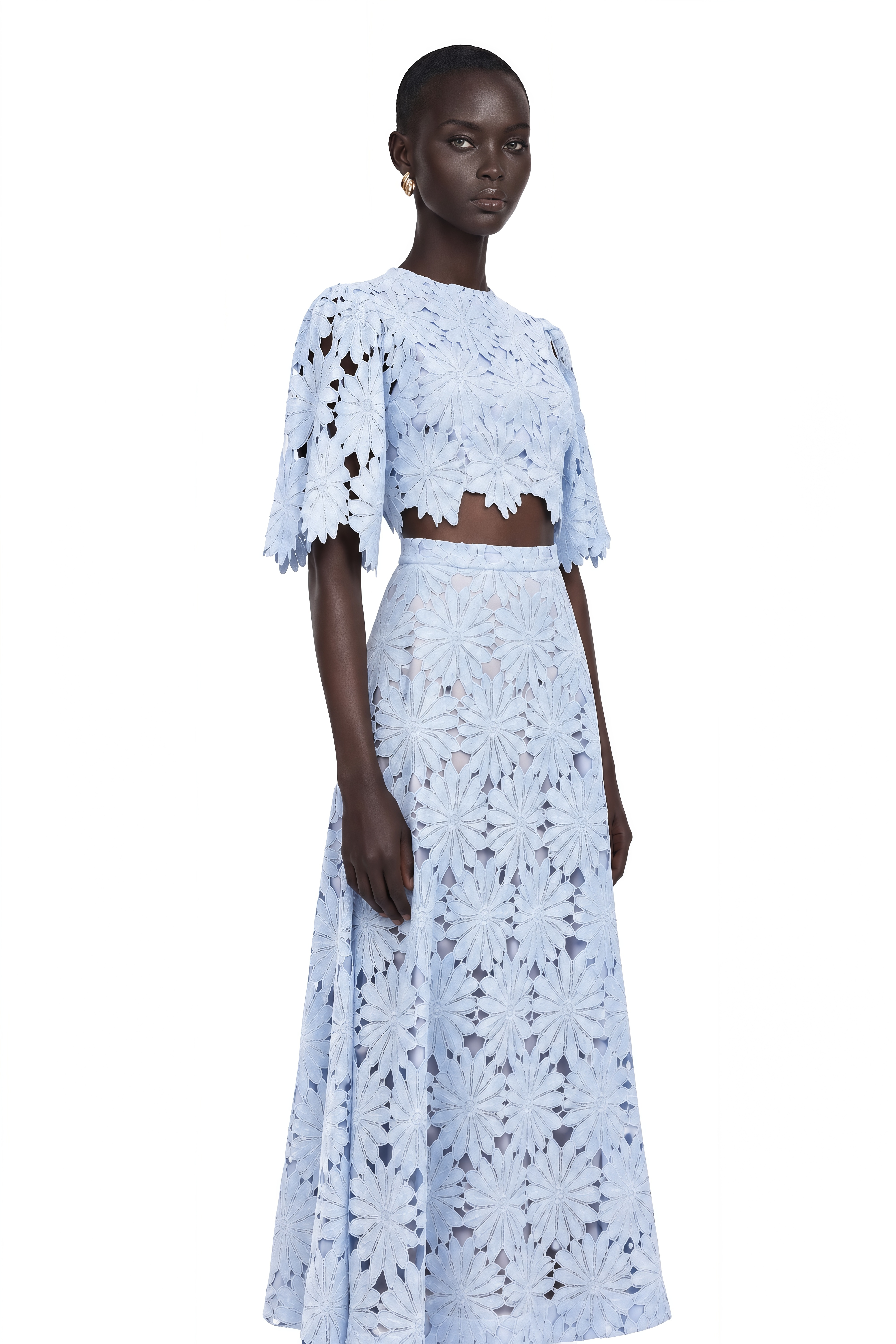 Audrey Blue Guipure Lace Top & Skirt Matching Set