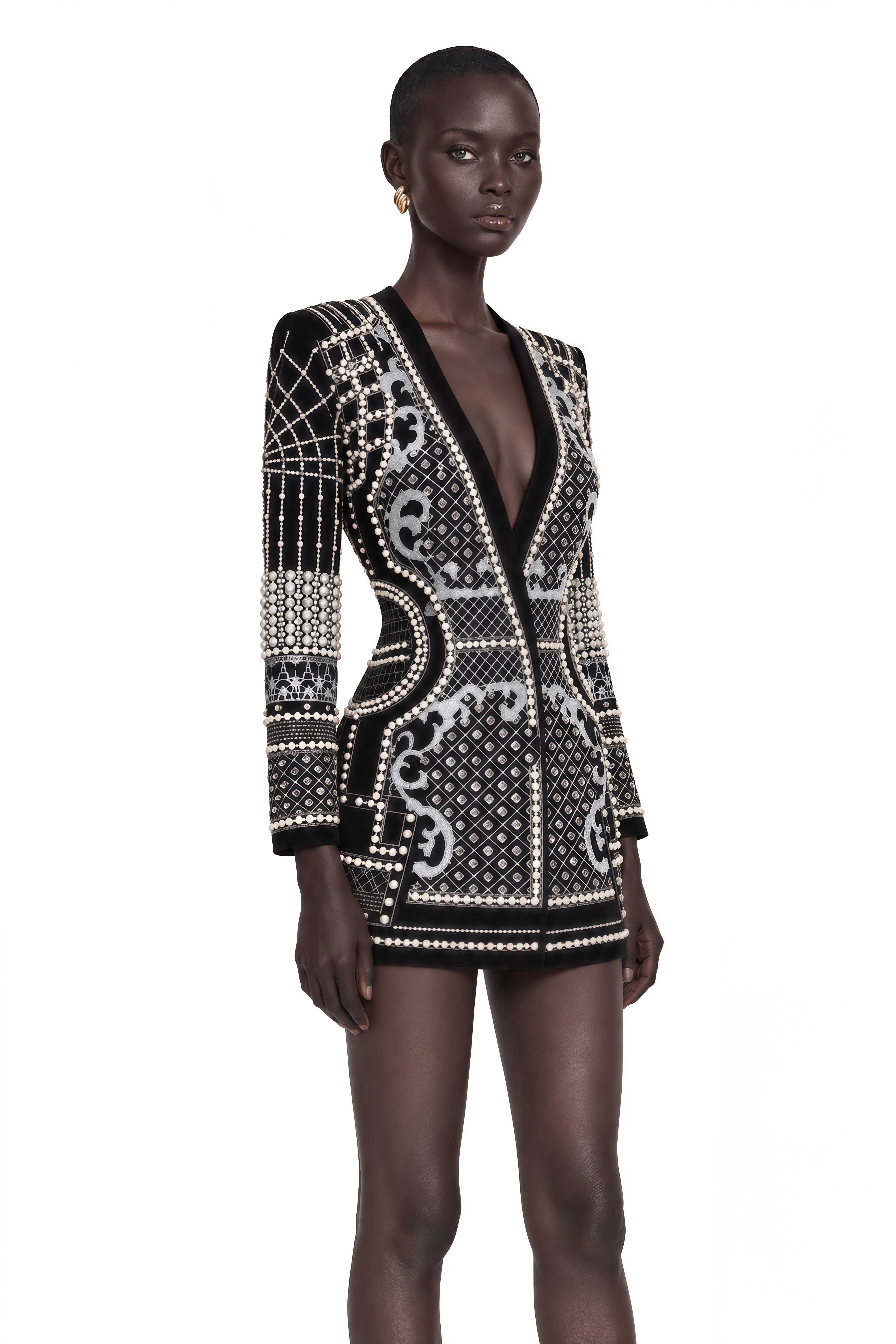 Catherine Pattern-Print V-Neck Blazer Dress