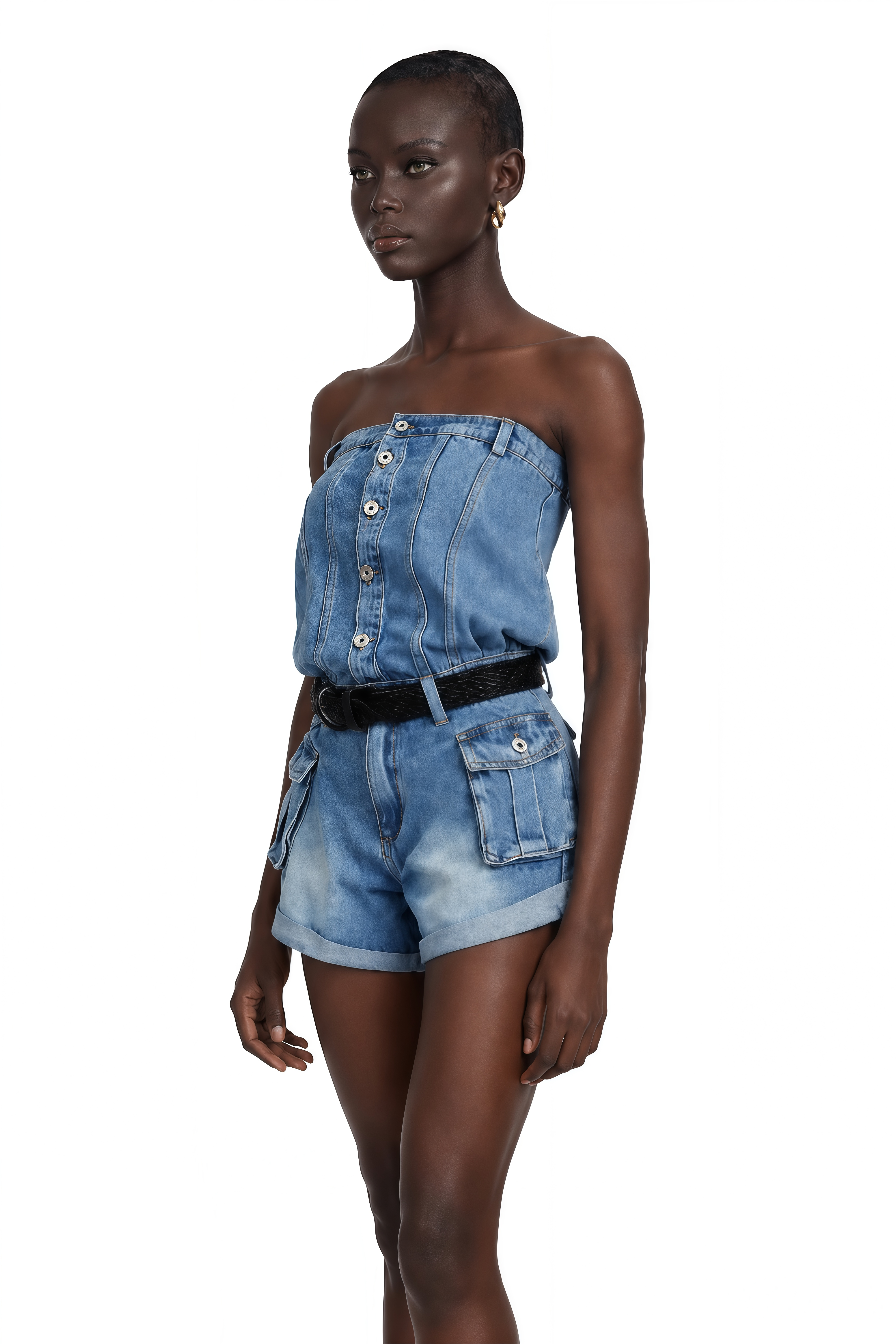 Marta Blue Faded Effect Denim Playsuit