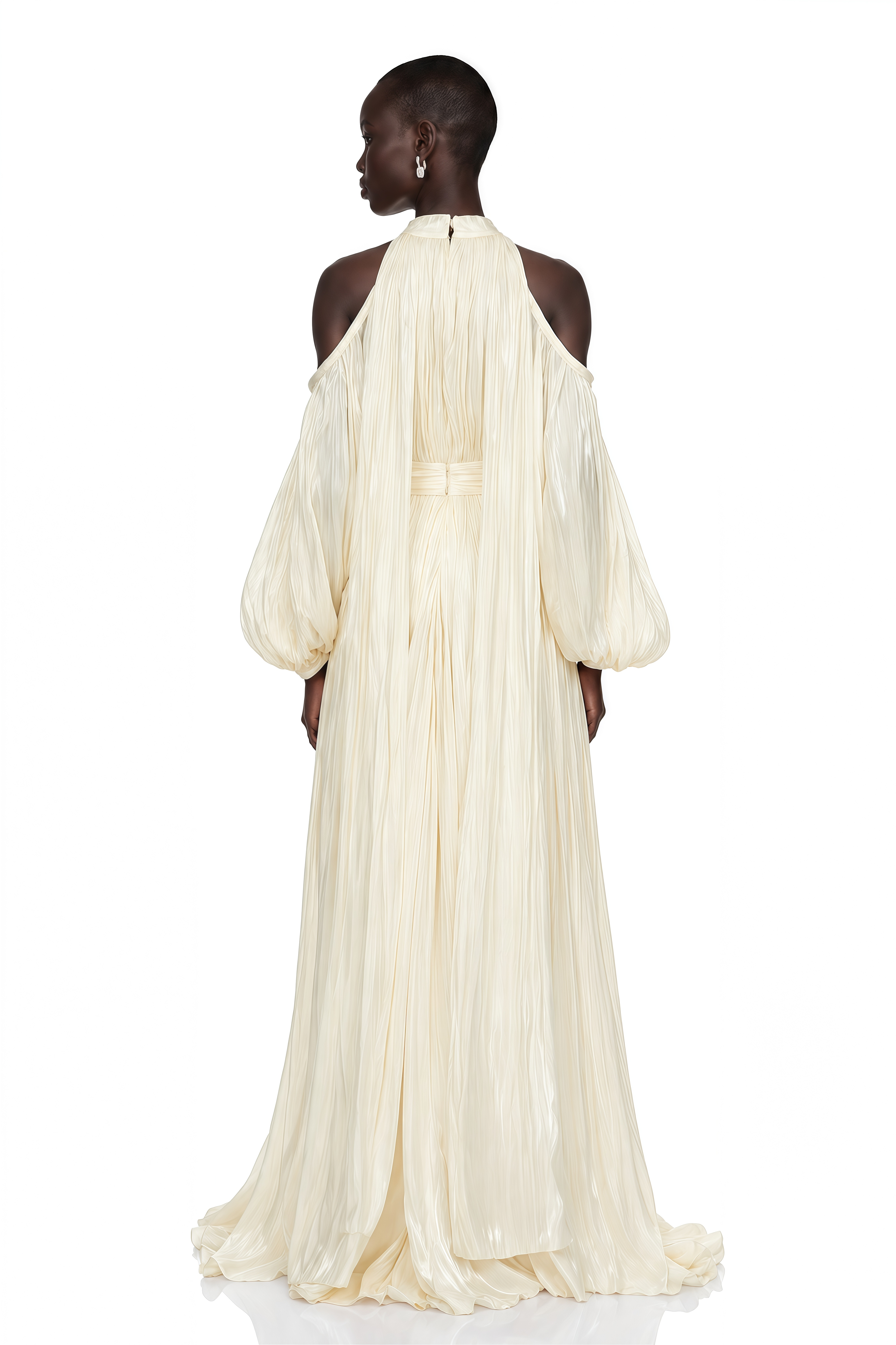 Margot White Cold Shoulder Ruched Maxi Dress