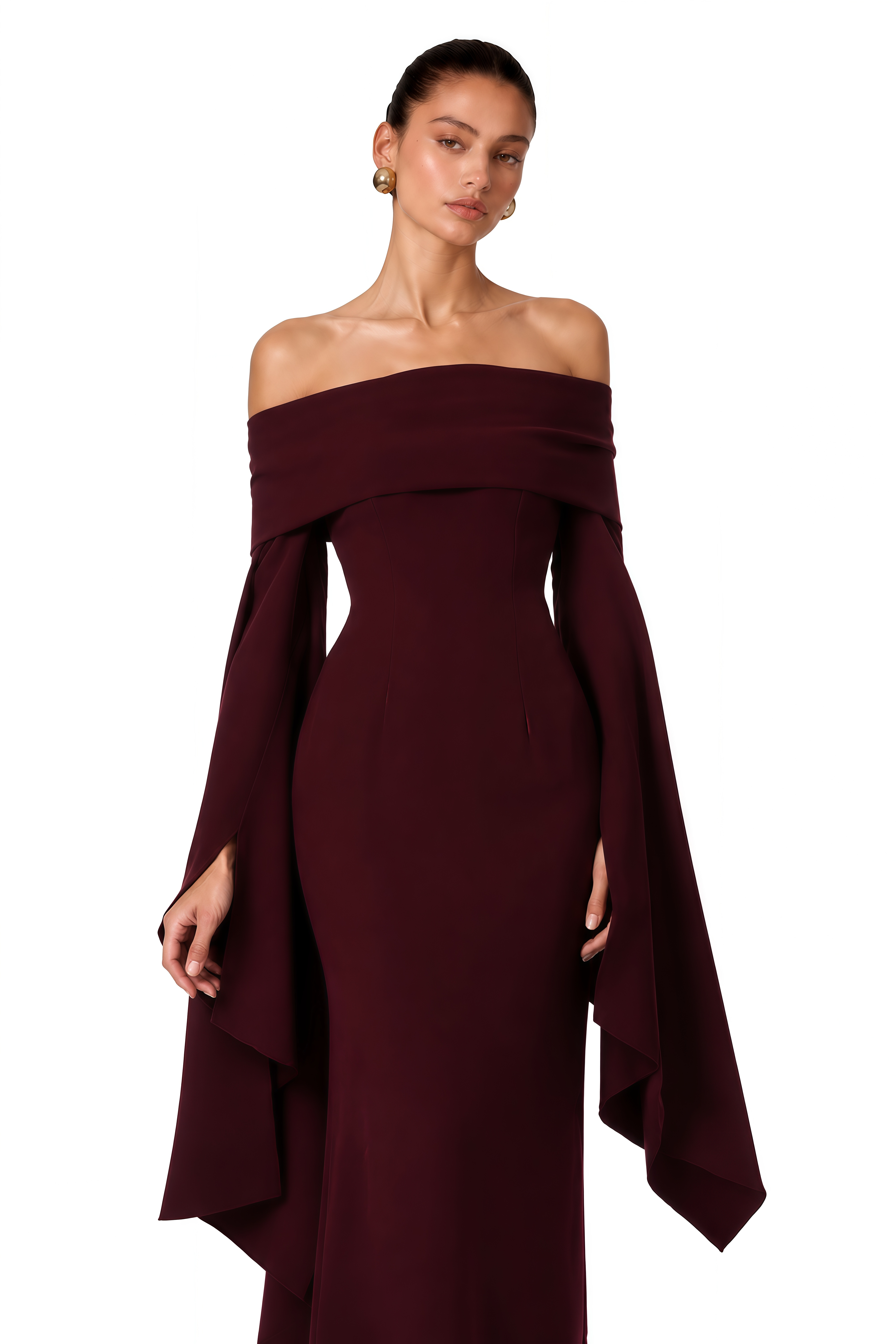 Dorotea Burgundy Off Shoulder Maxi Gown