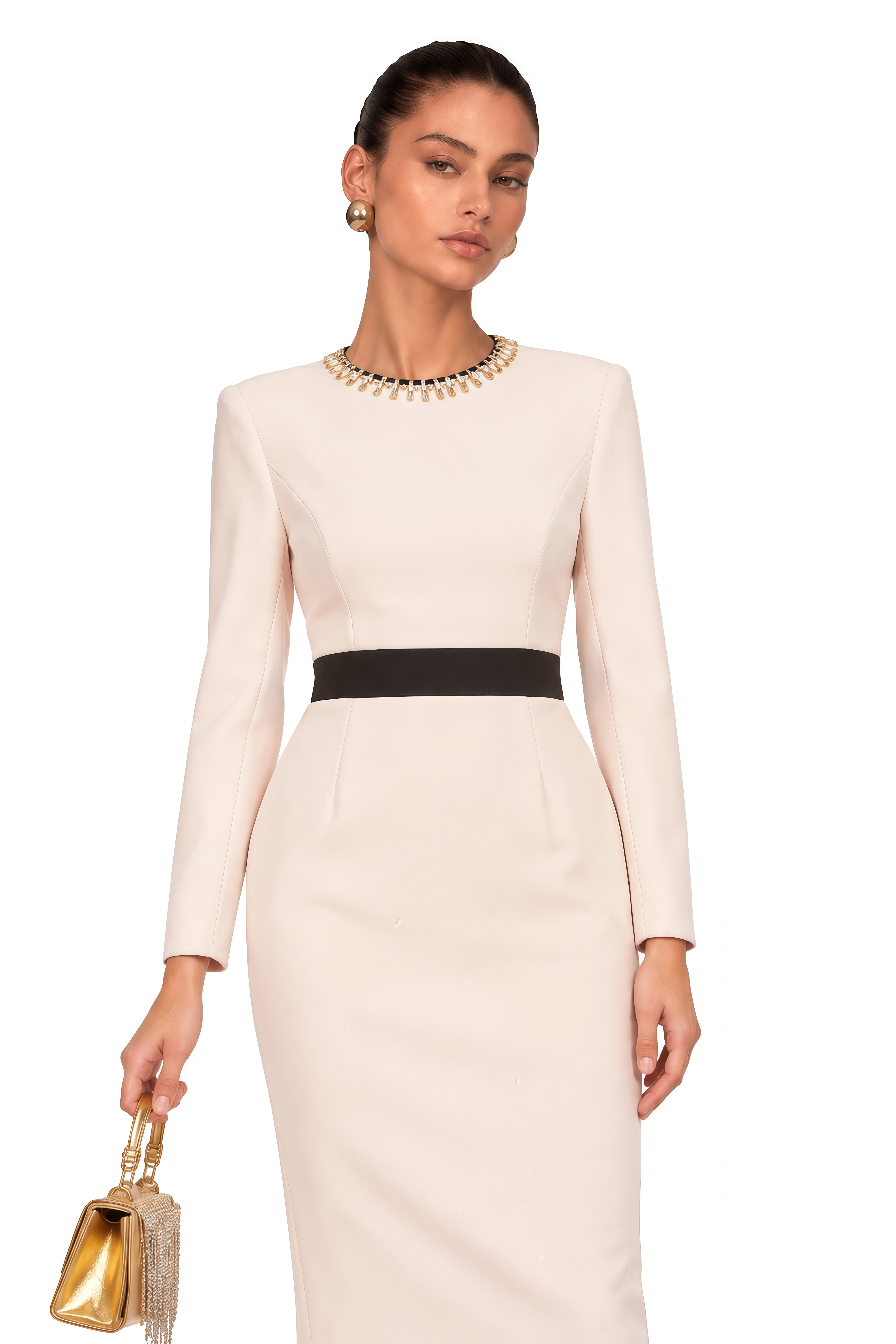 Anaïs Pink Crystal Color-Blocked Midi Dress