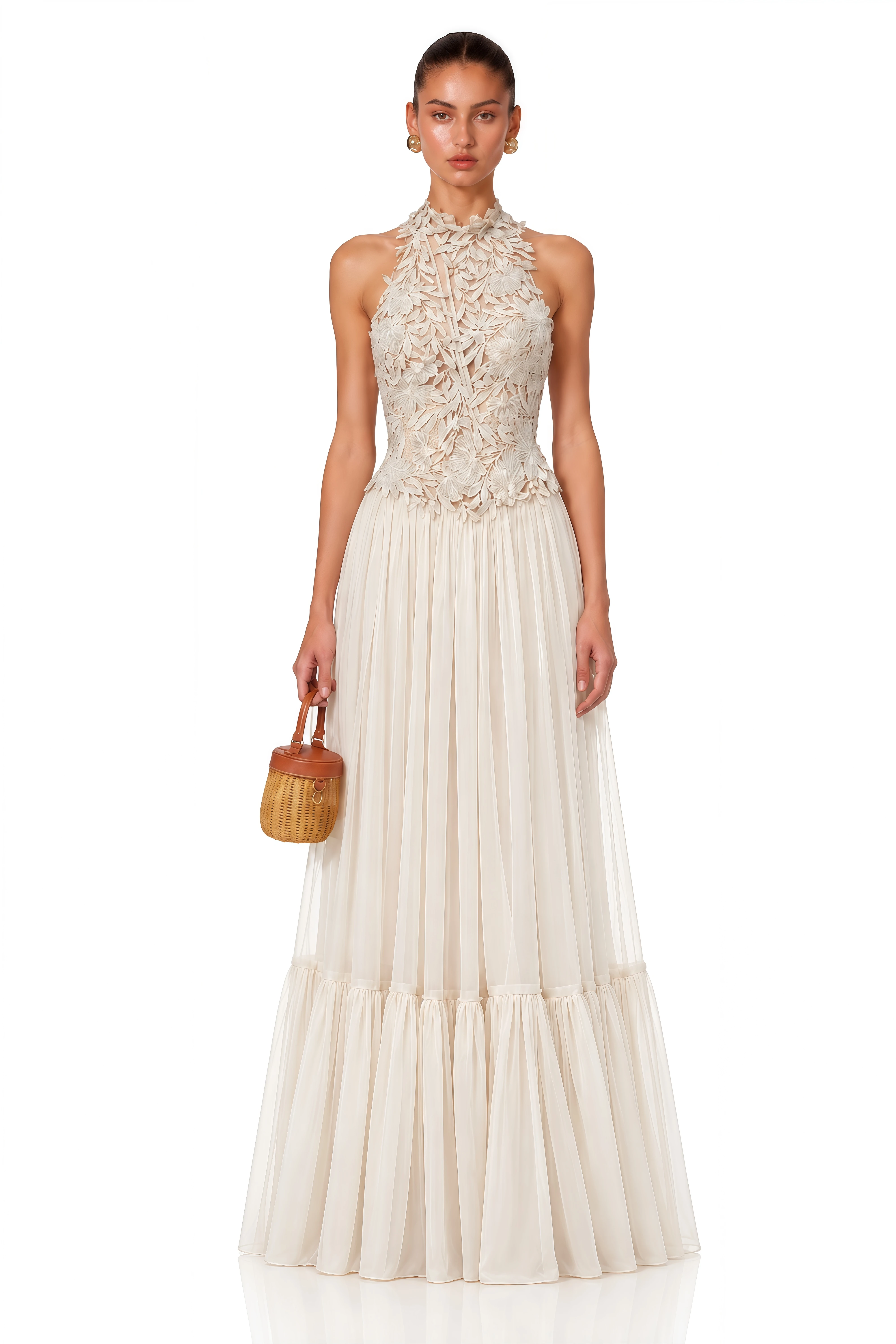 Nevaeh Cream Floral Crochet Top & Tiered Skirt Set