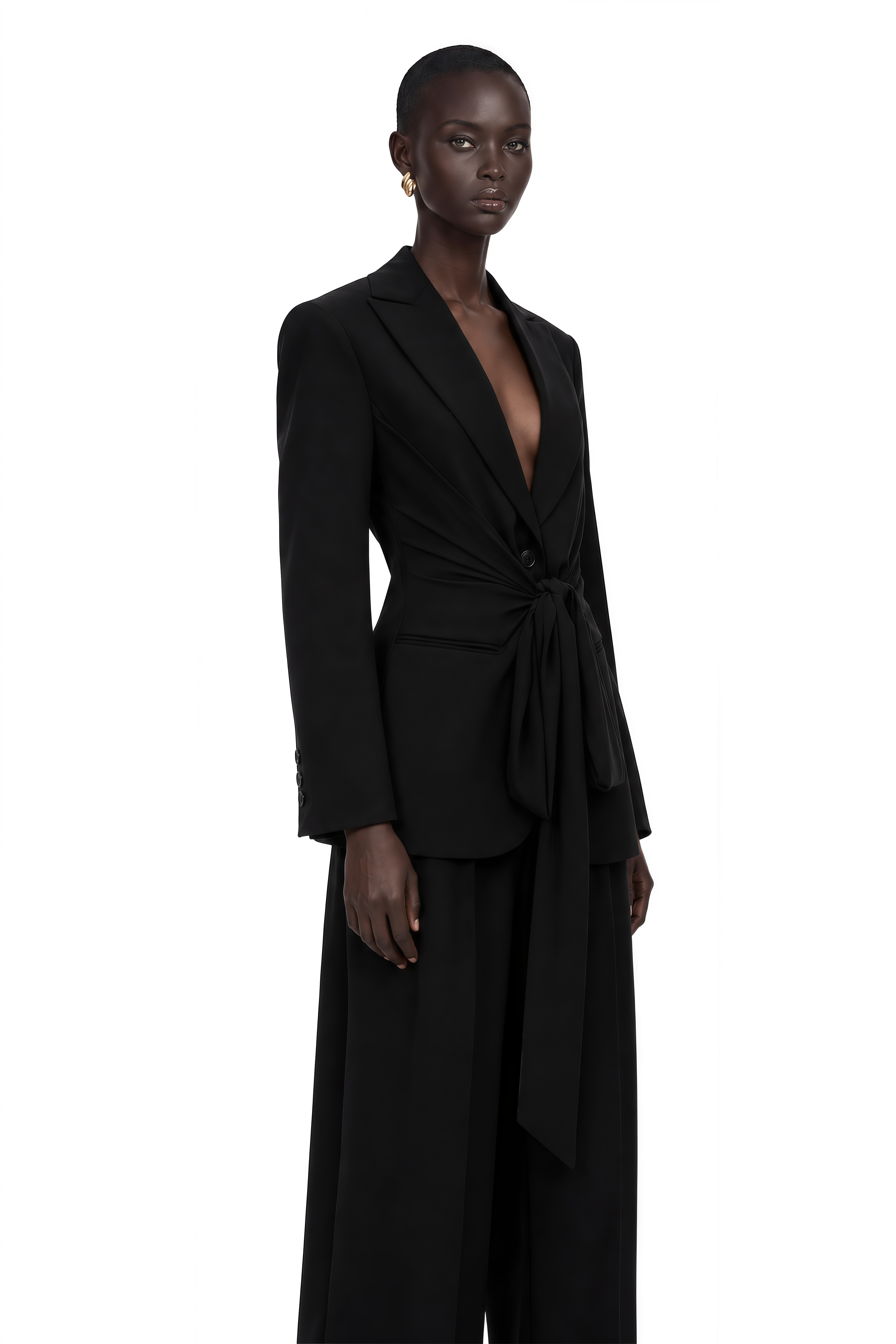 Jasmine Black Belted Wrap Blazer with Tie