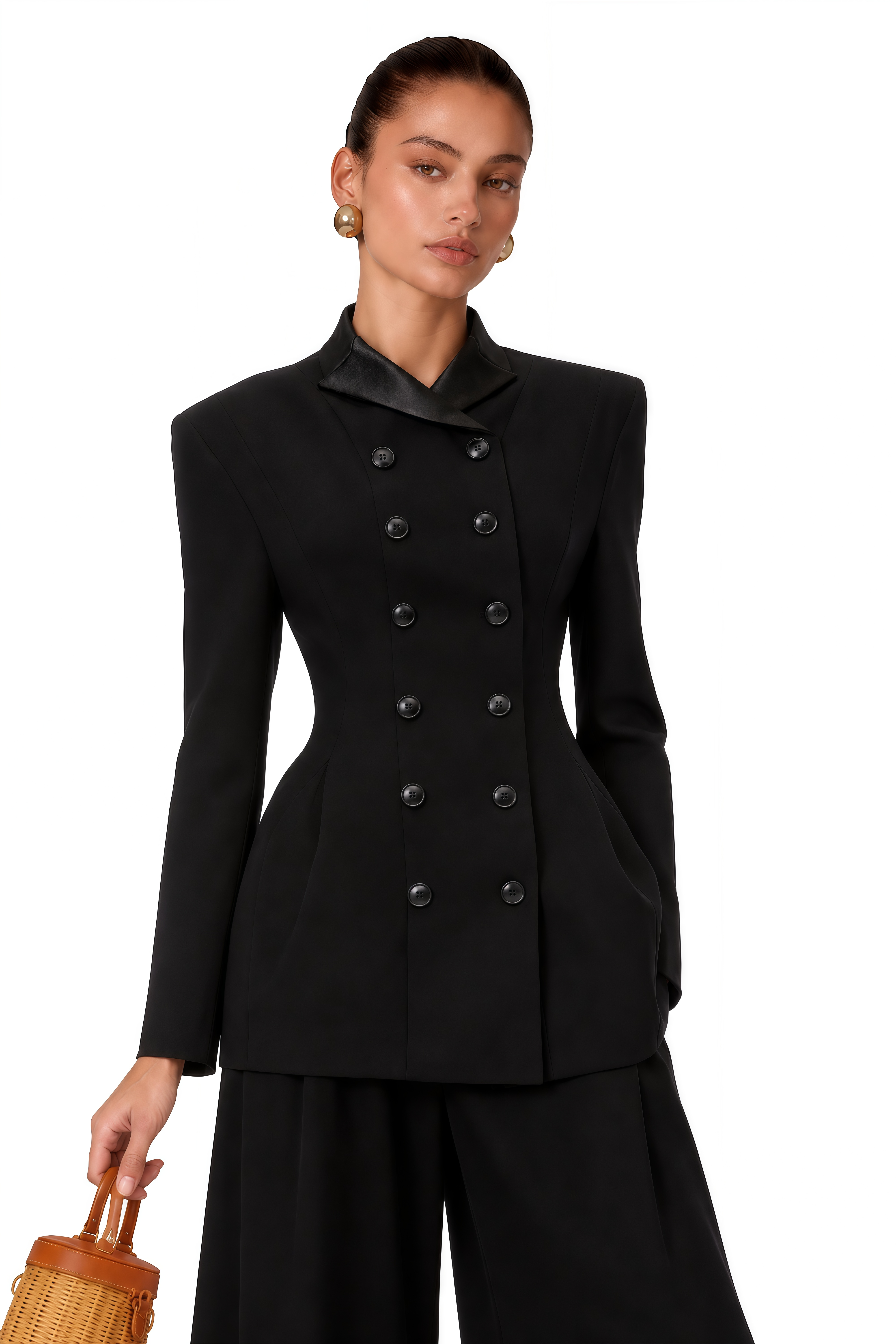 Leander Black Double-Breasted Long Blazer