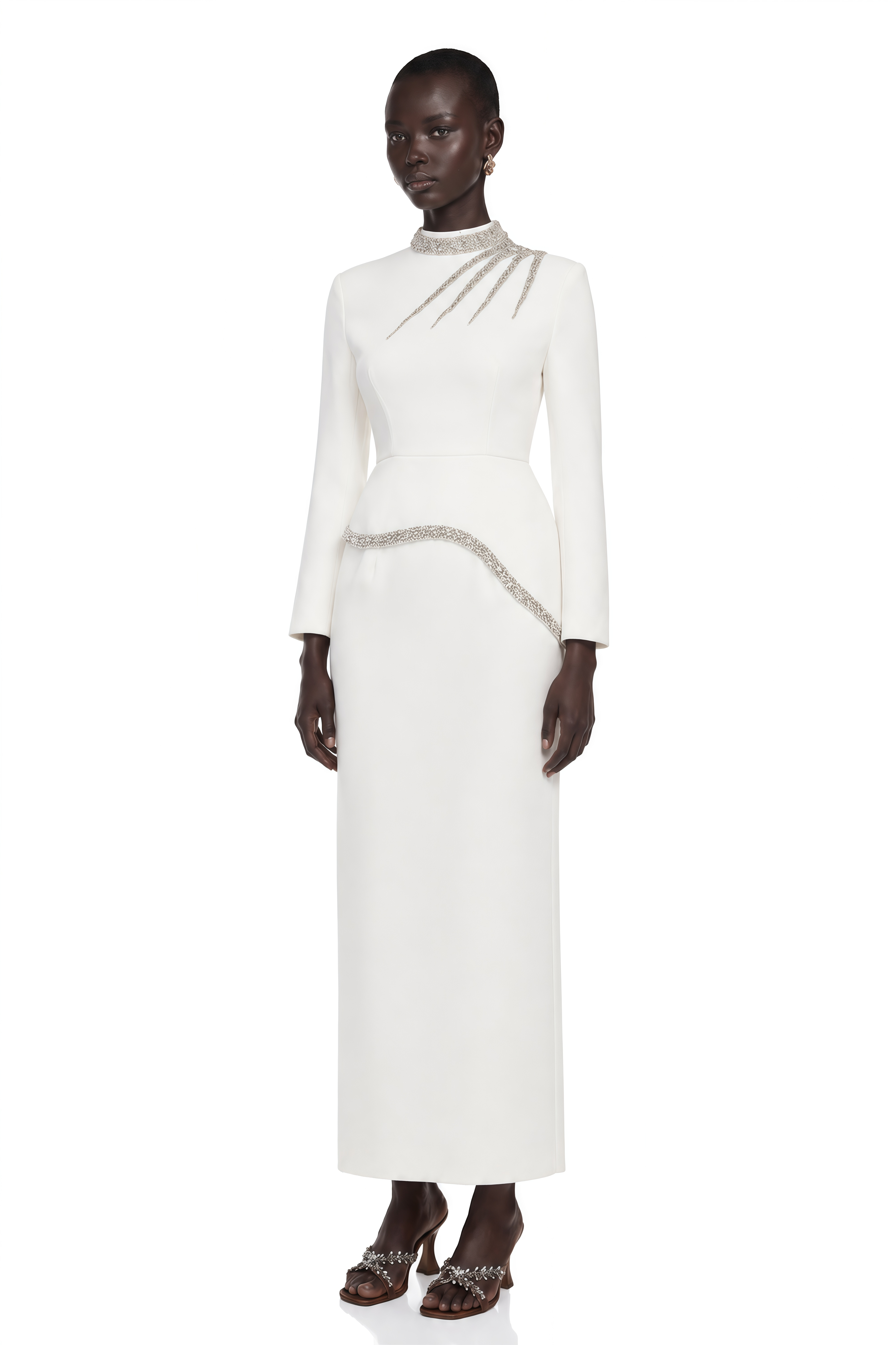 Eleri White Beaded Maxi Dress