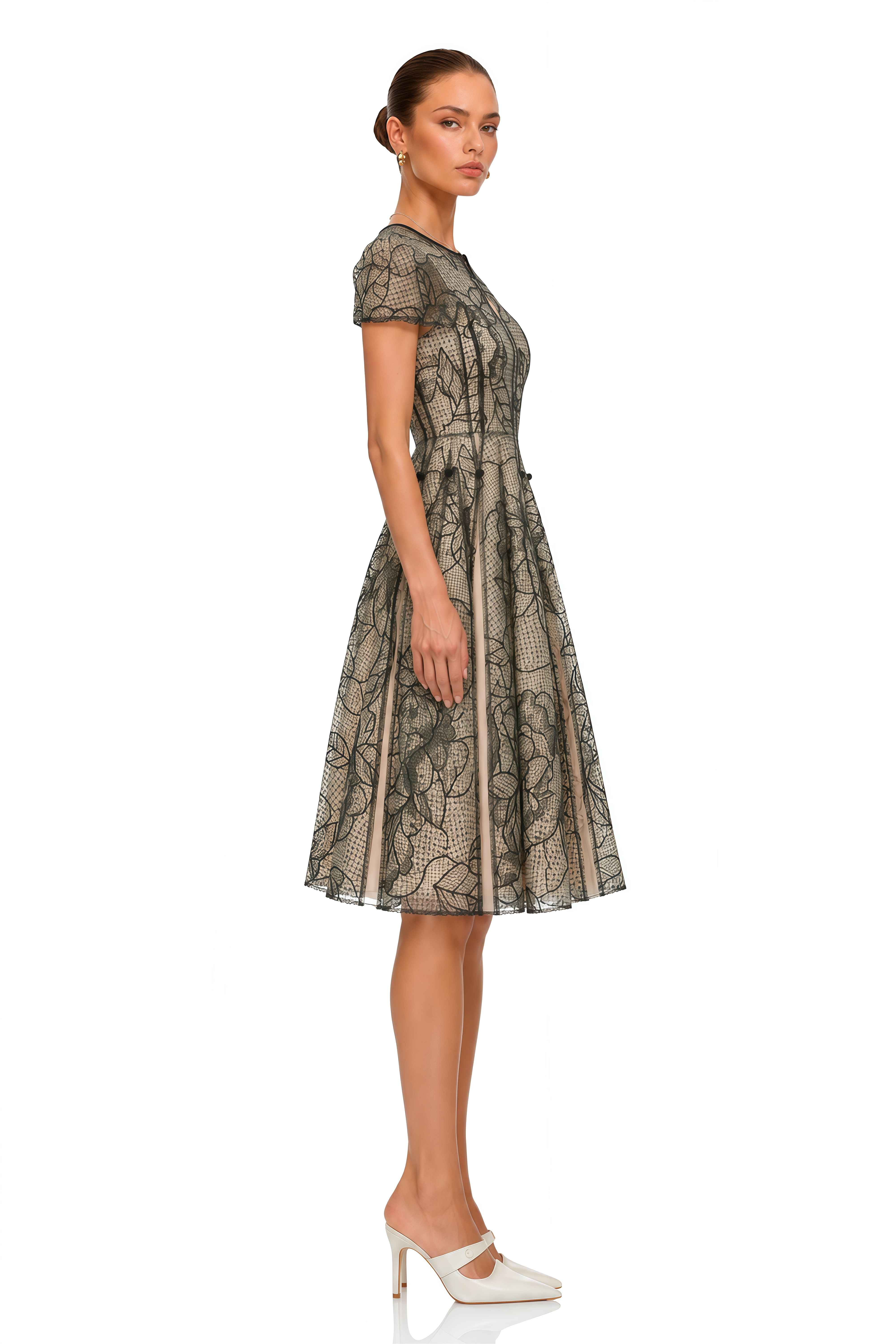 Sisanda Black Semi Sheer Floral Midi Dress