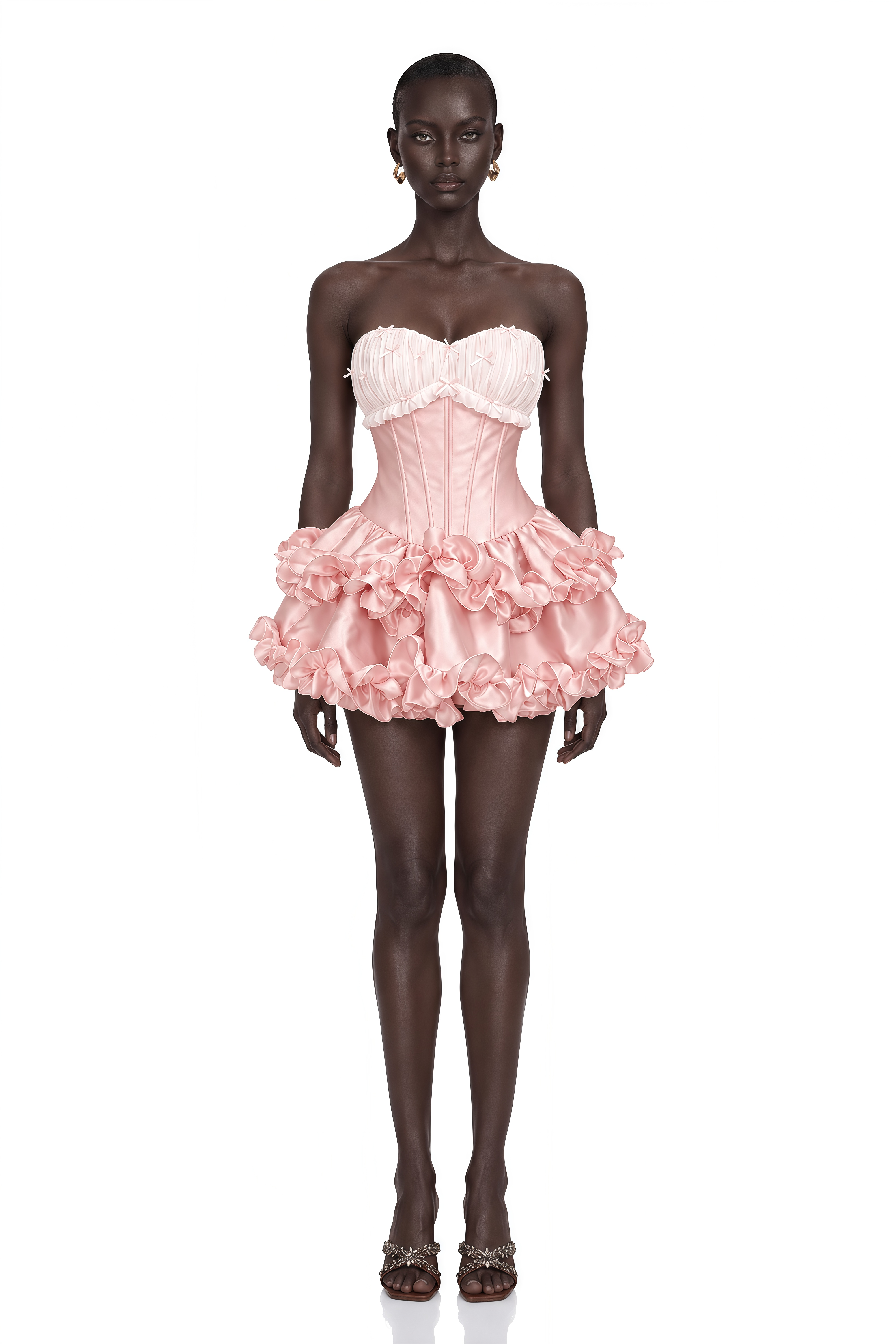 Laurine Pink Ruffled Satin Mini Dress