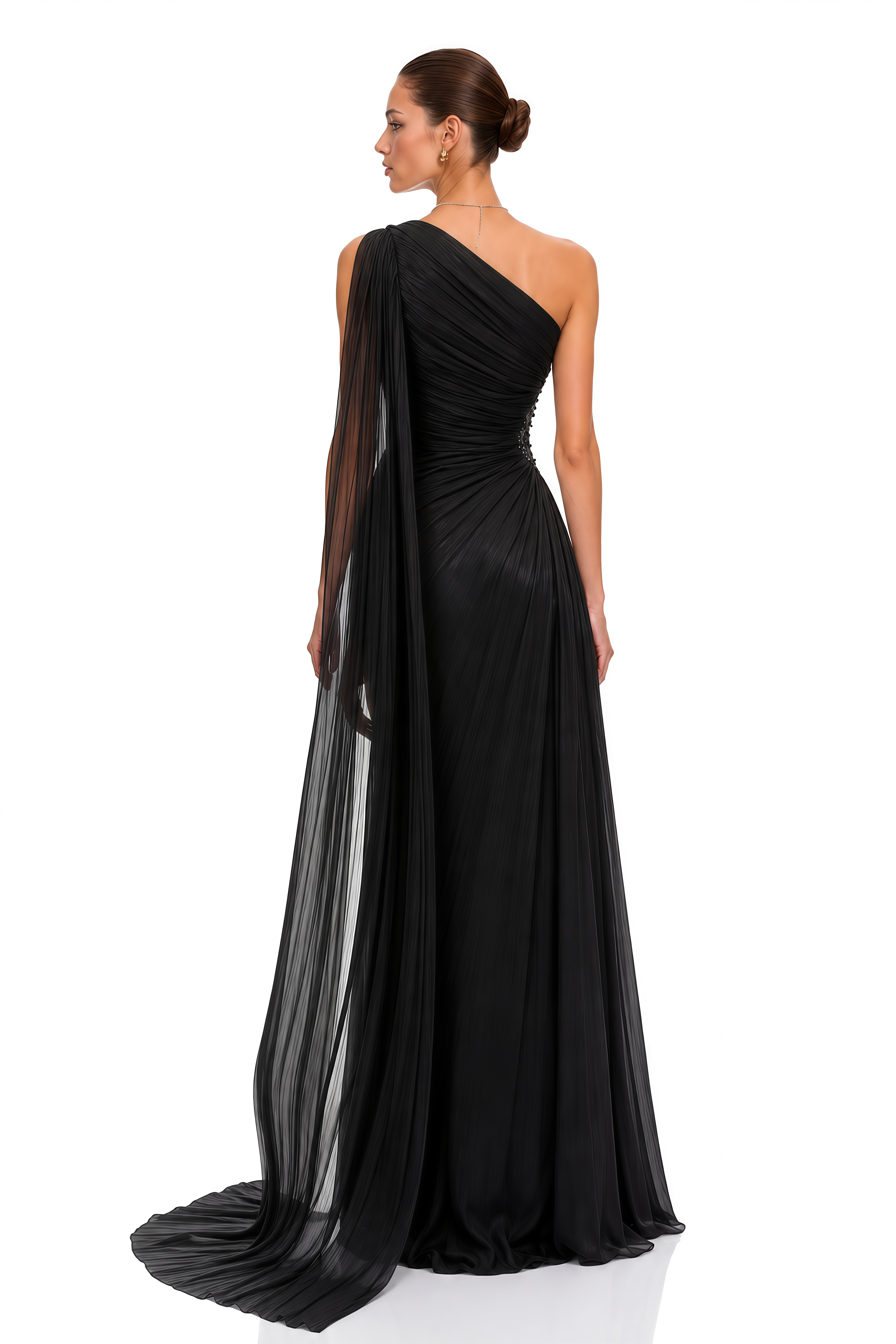 Katrin Black One Shoulder Ruched Maxi Dress