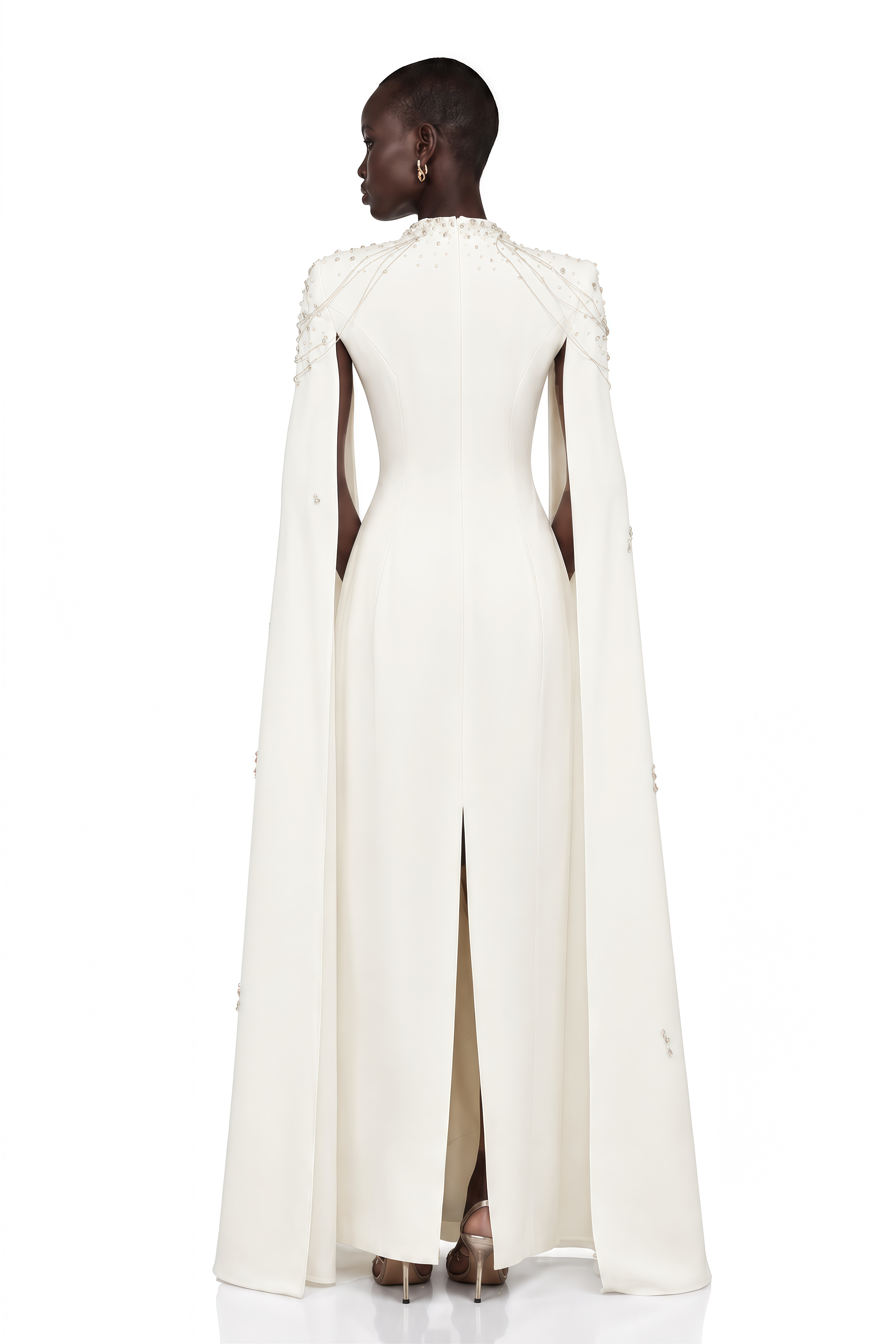 Épuré White Embellished Cape Gown