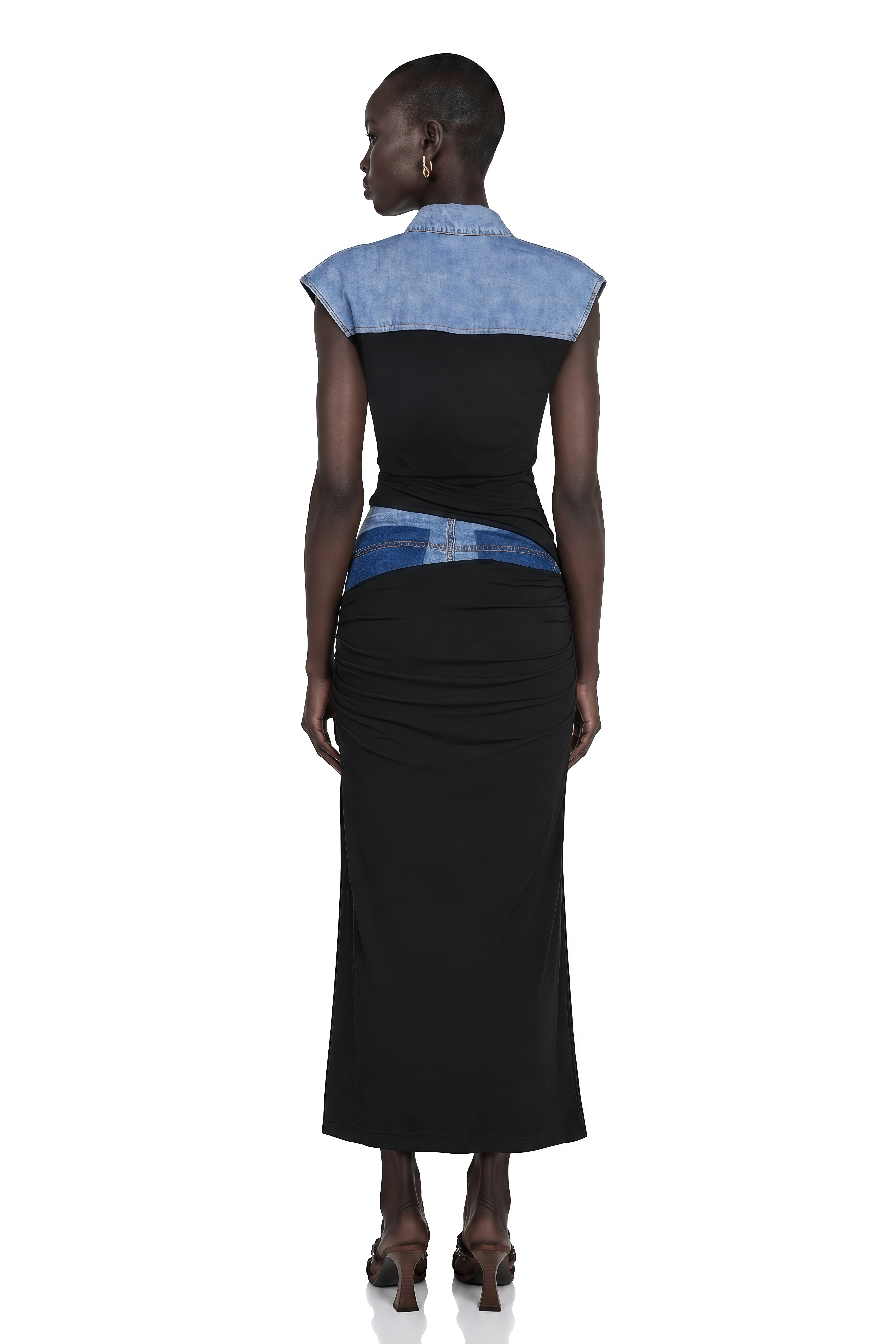 Nala Jersey-Paneled Denim Top & Skirt Matching Set