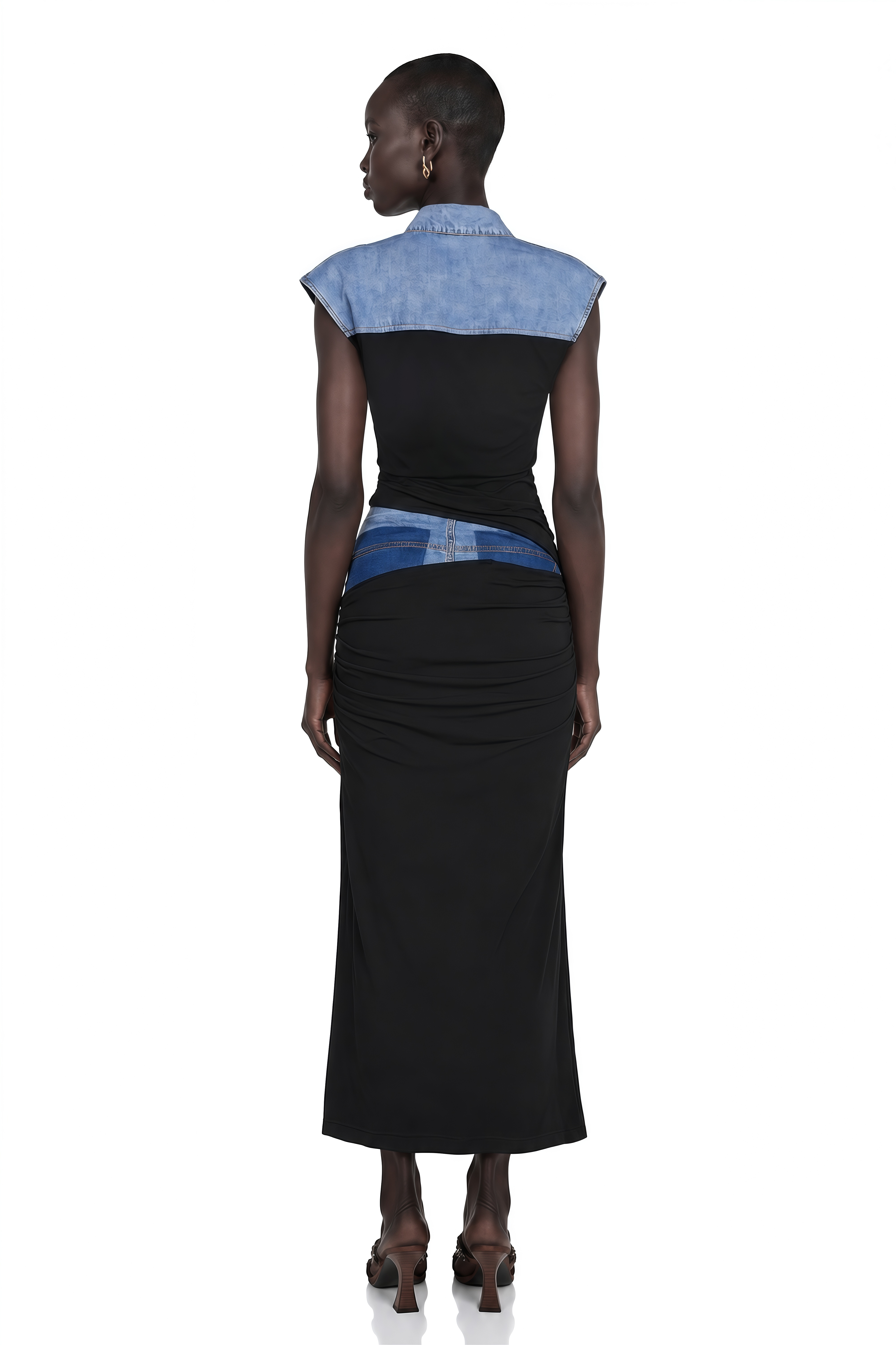 Nala Jersey-Paneled Denim Top & Skirt Matching Set