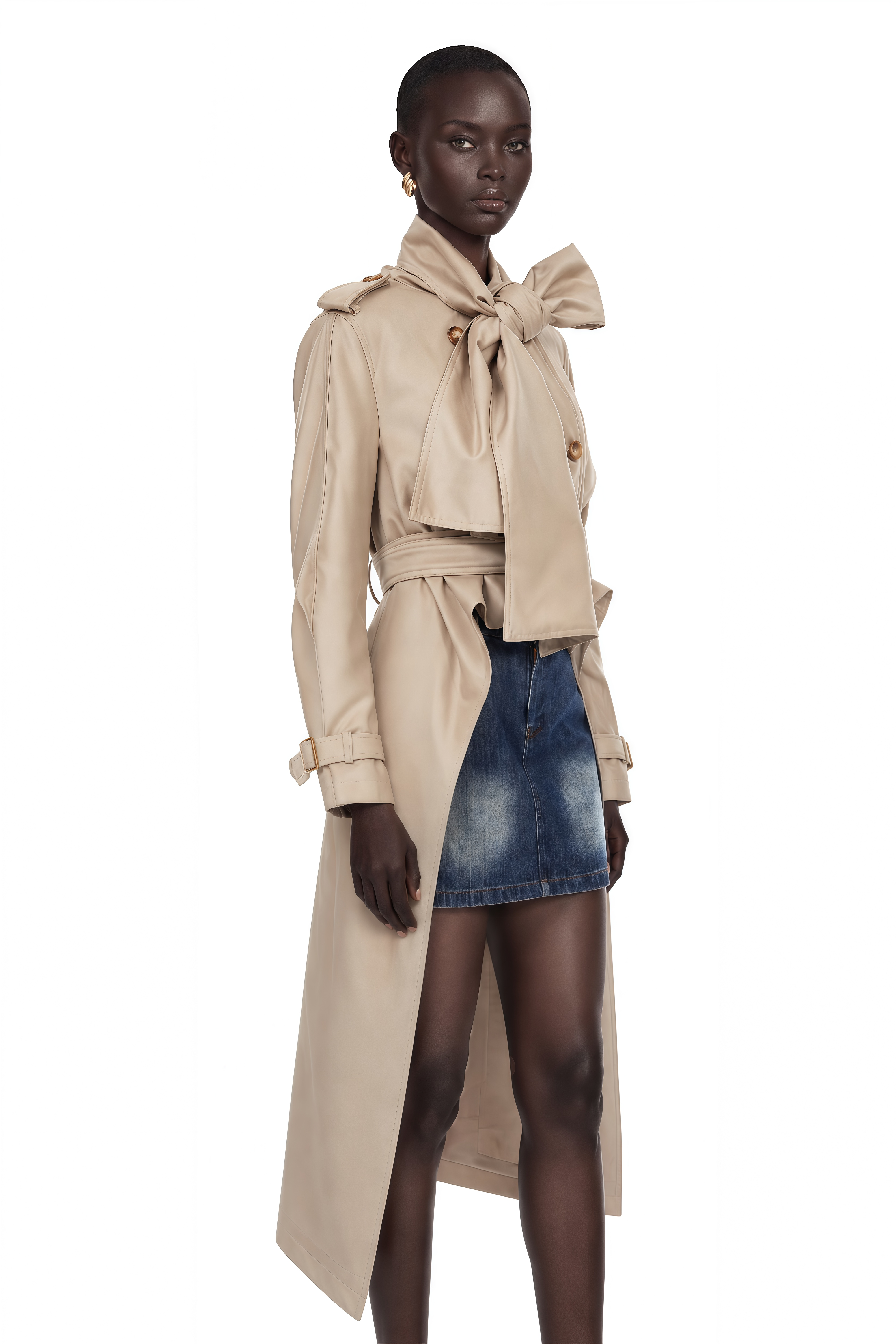 Szabina Khaki Asymmetrical Short Trench Coat