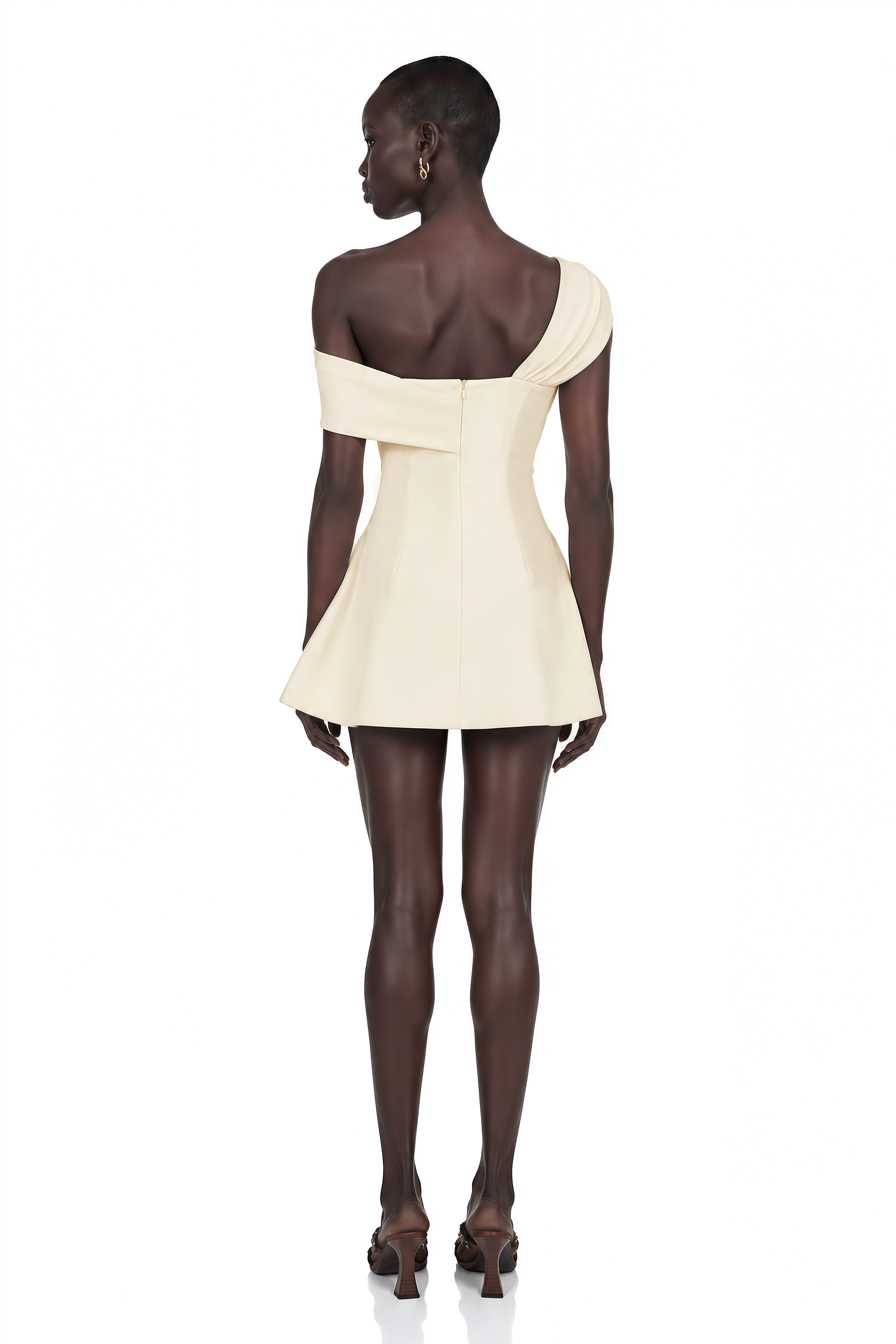 Ismérie Neutrals Off-Shoulder Twisted Mini Dress