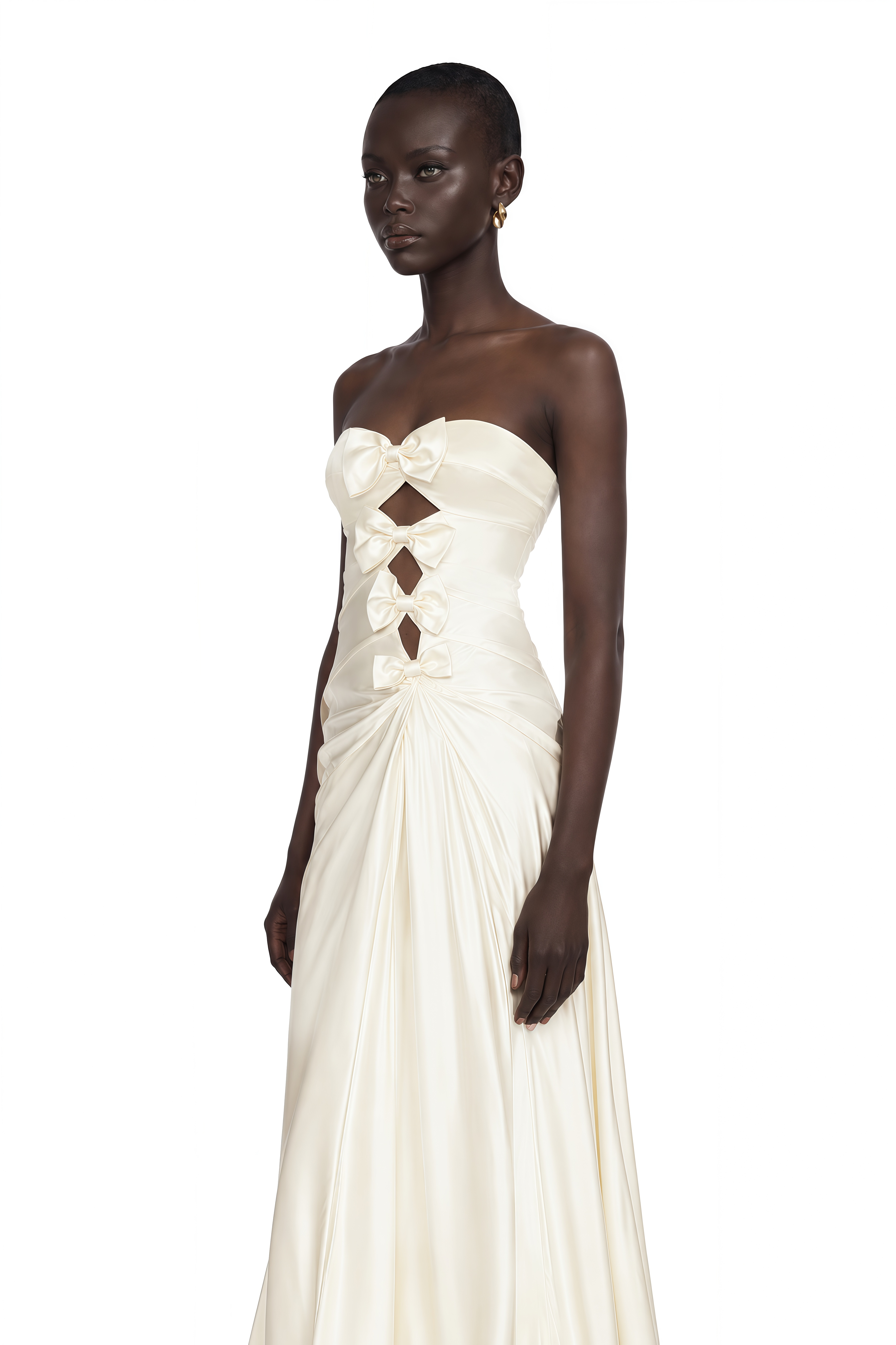 Ramona White Cut-Out Bow Pleated Maxi Dress