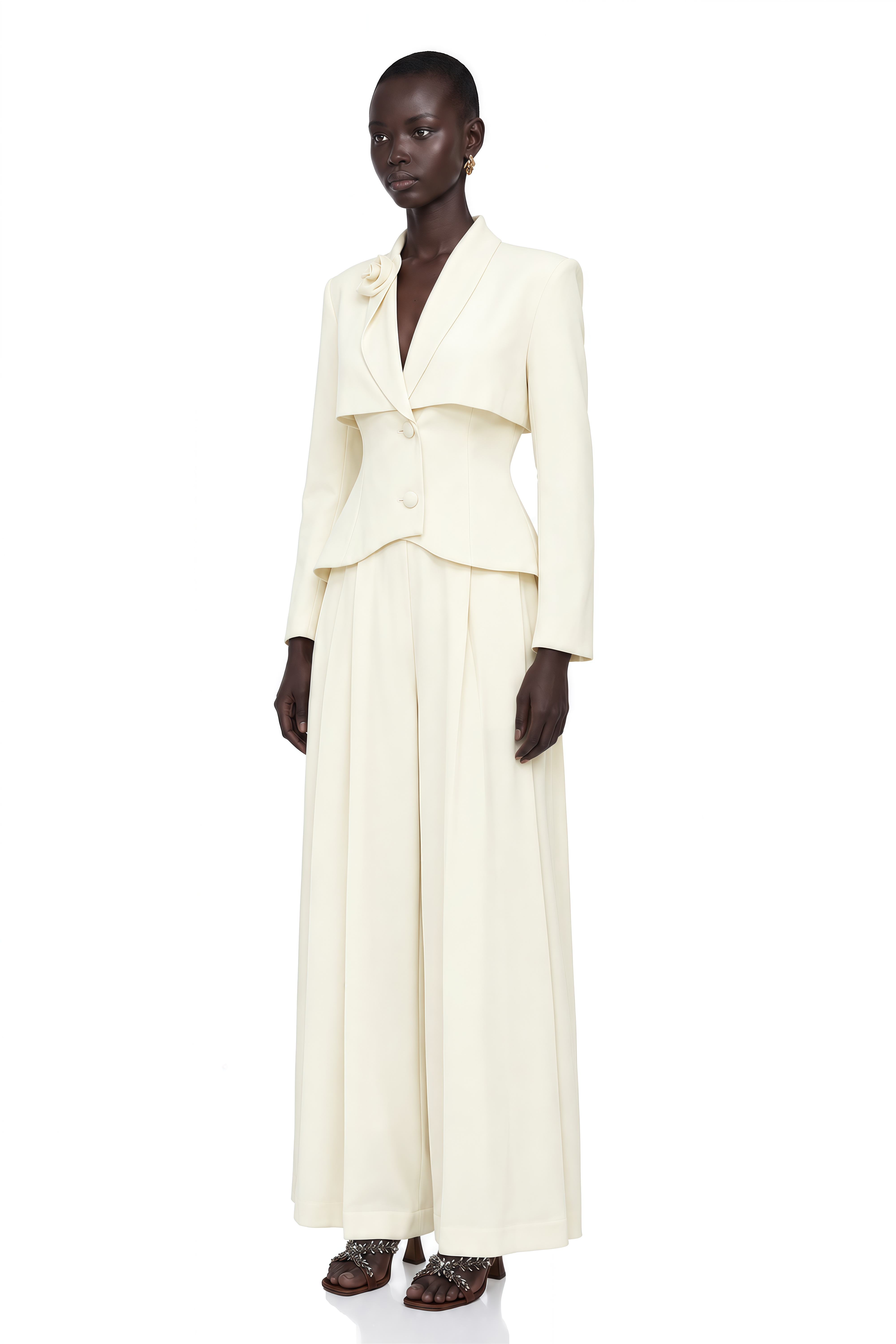 Teresa Neutral 3D Petal Blazer & Trousers Set