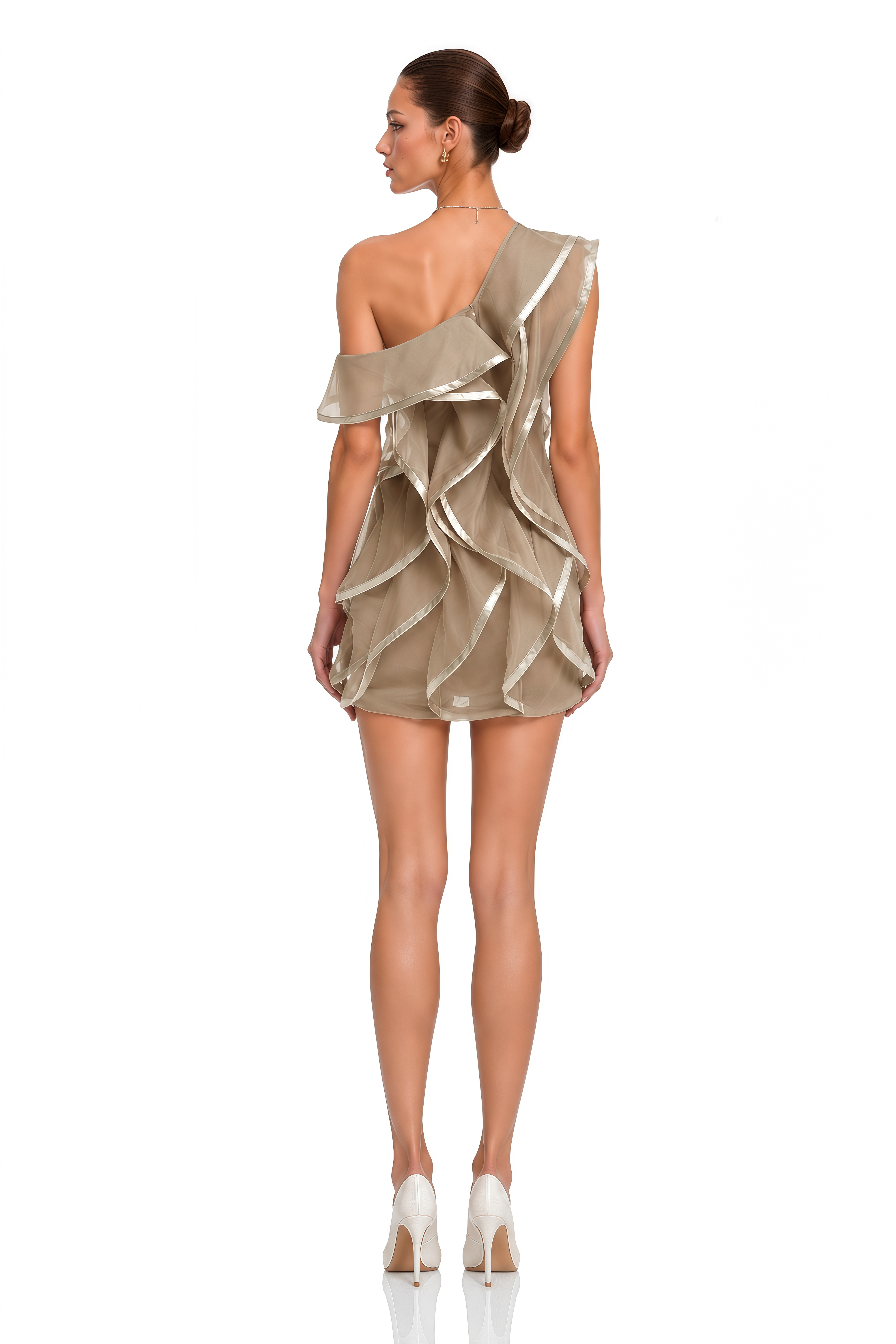 Alchimie Brown Ruffled Tulle Mini Dress