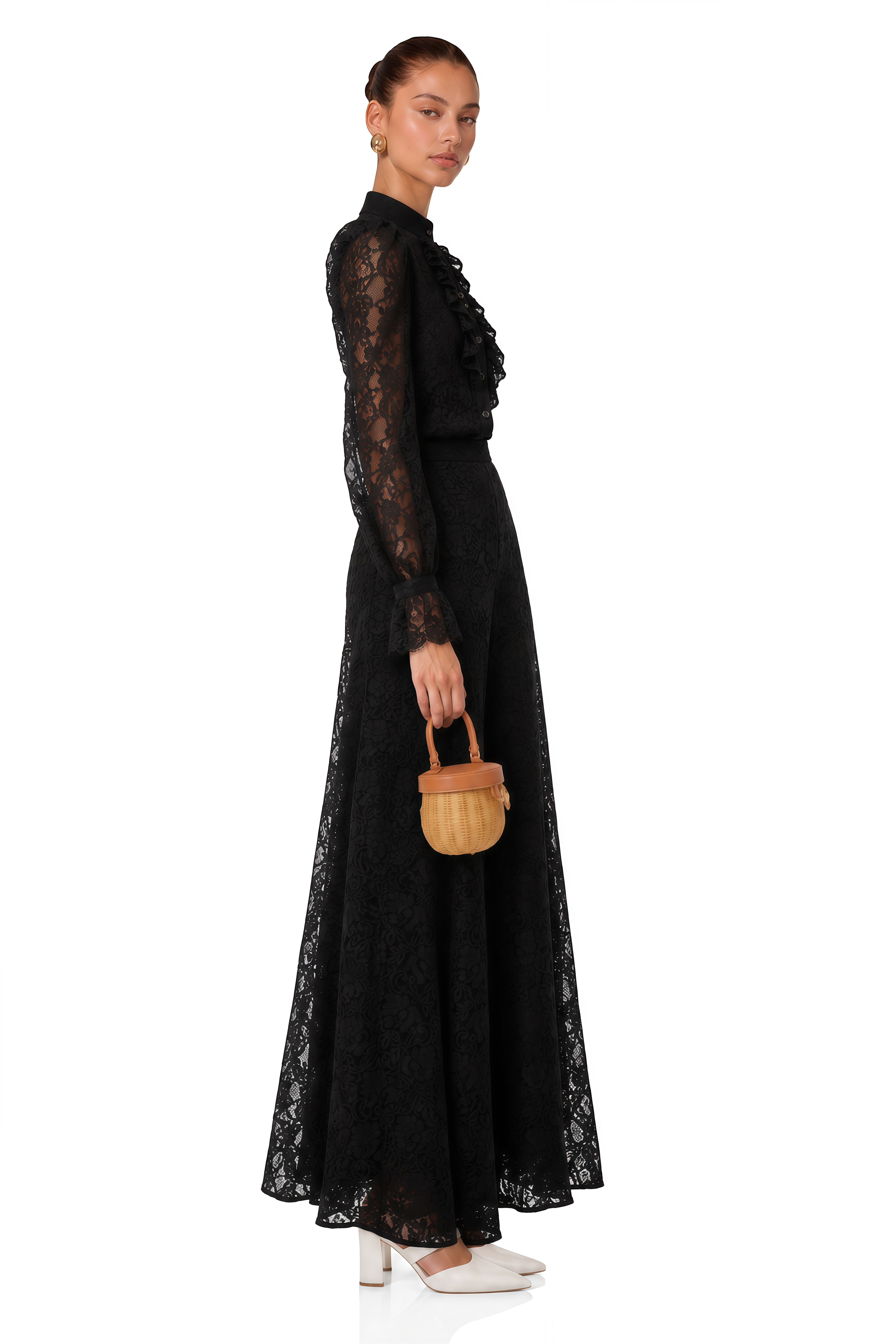 Brigitte Black High Neck Ruched Blouse