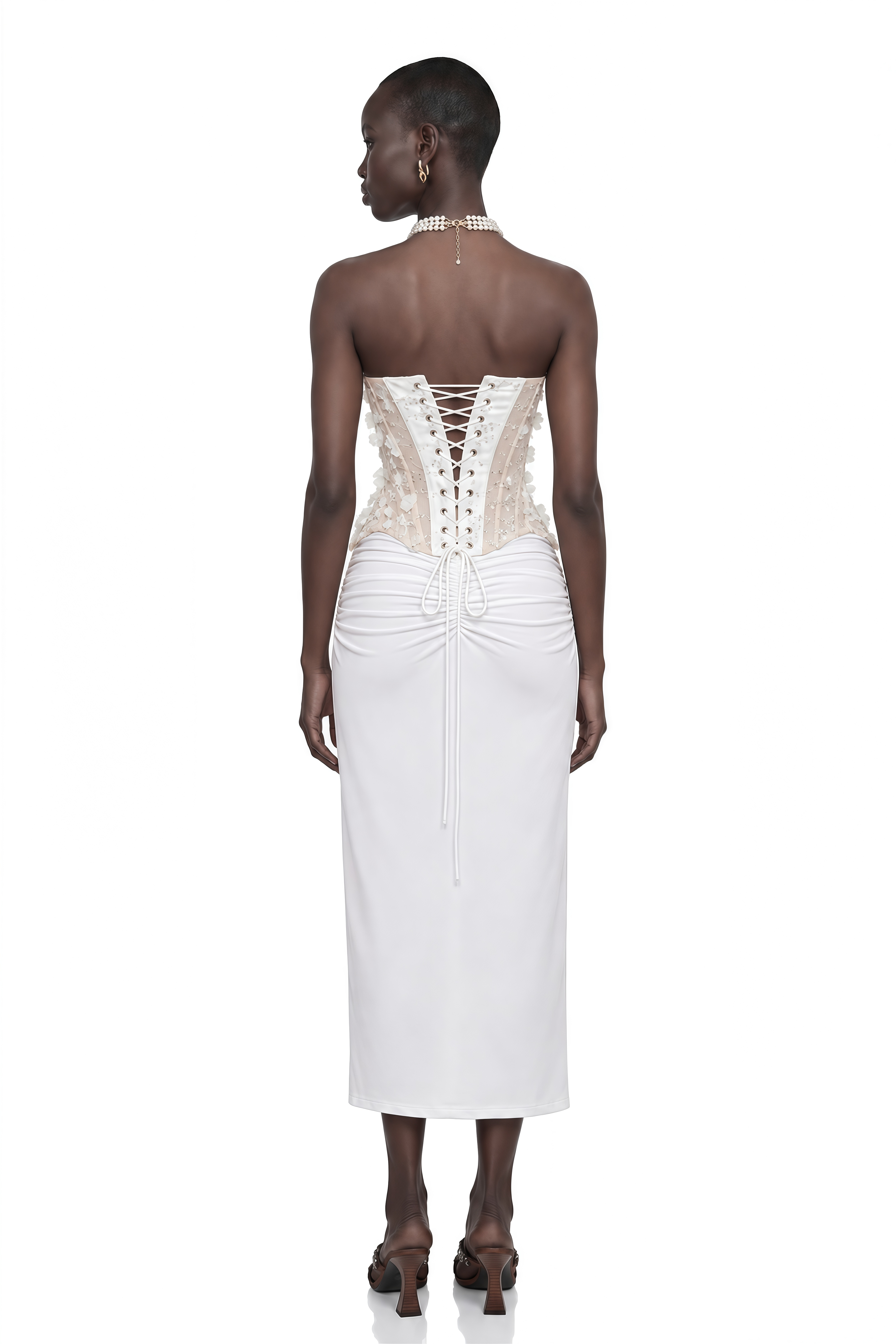 Sisanda White Top & Skirt Set with 3D Petals