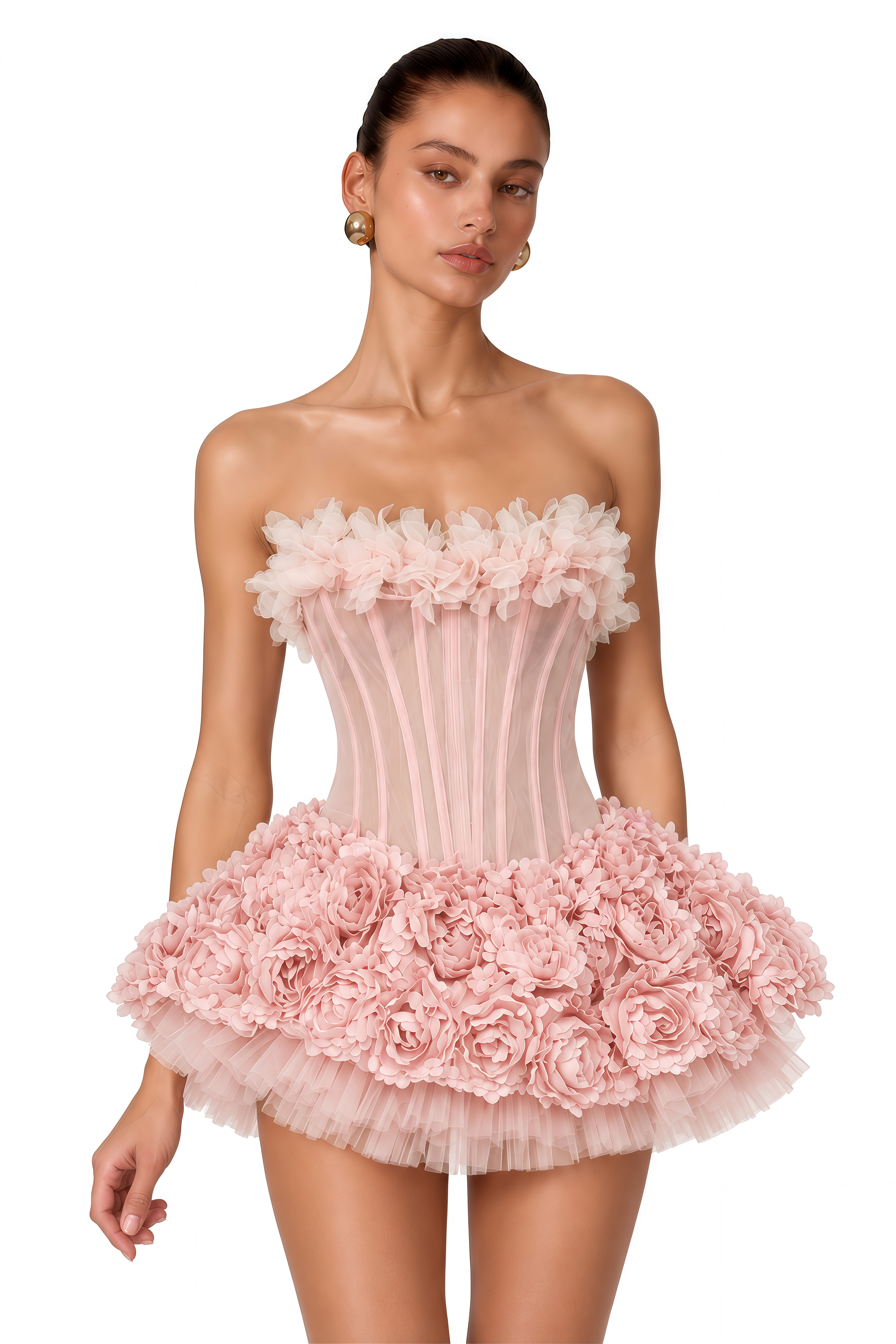 Rachel Pink 3D Petal Tulle Mini Dress