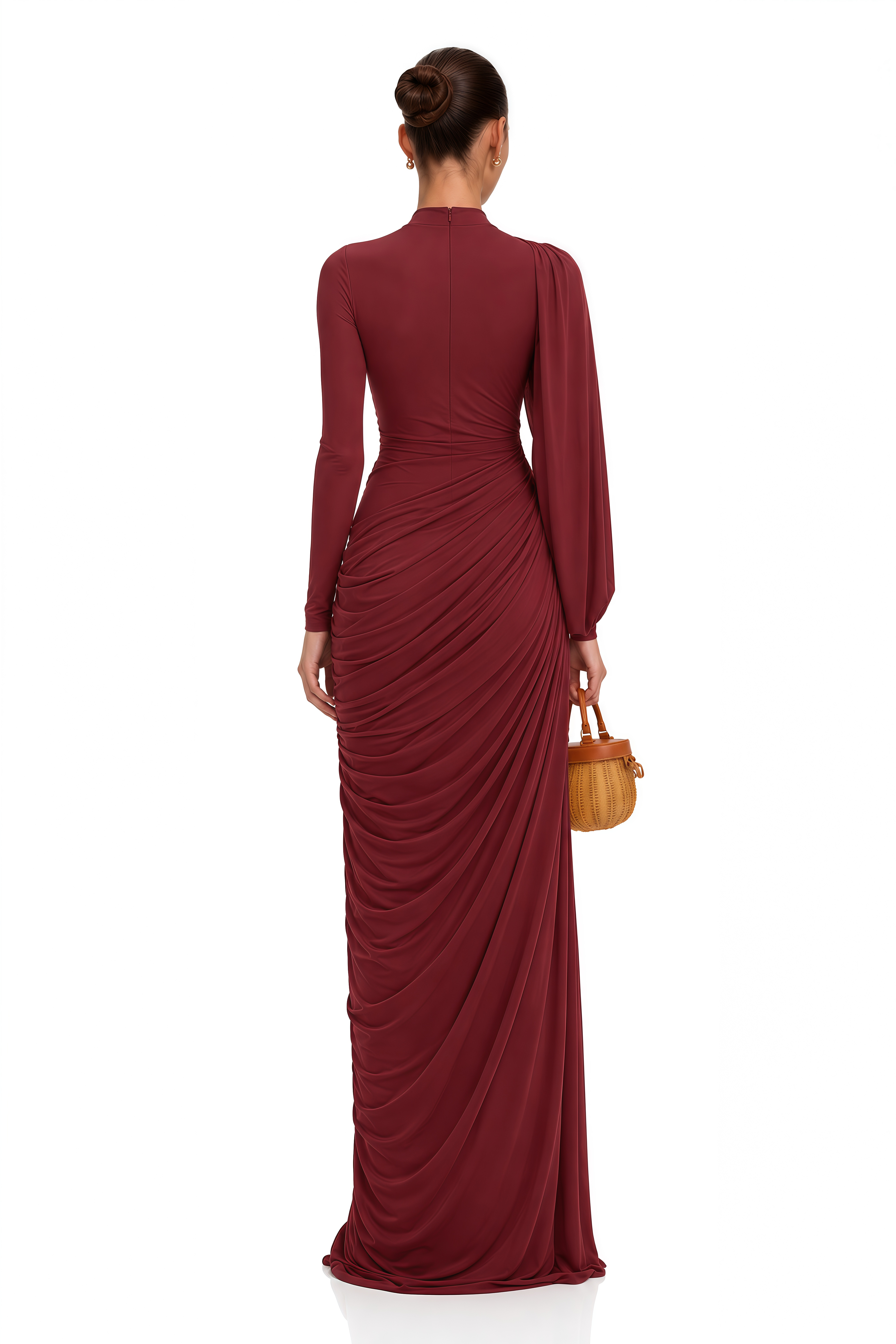 Arlette Red Asymmetrical Ruched Maxi Dress