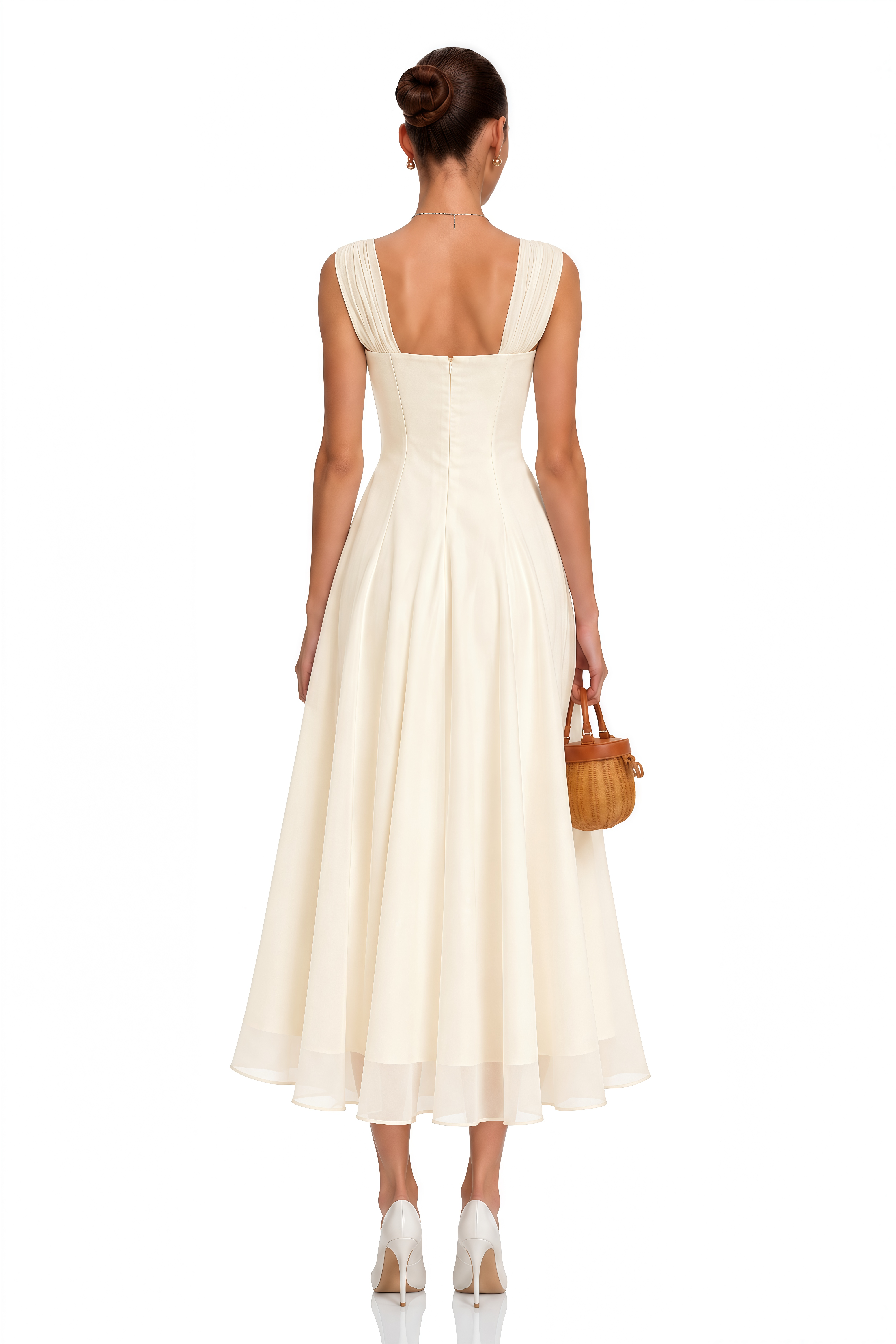 Érasme Cream White Flounced Midi dress