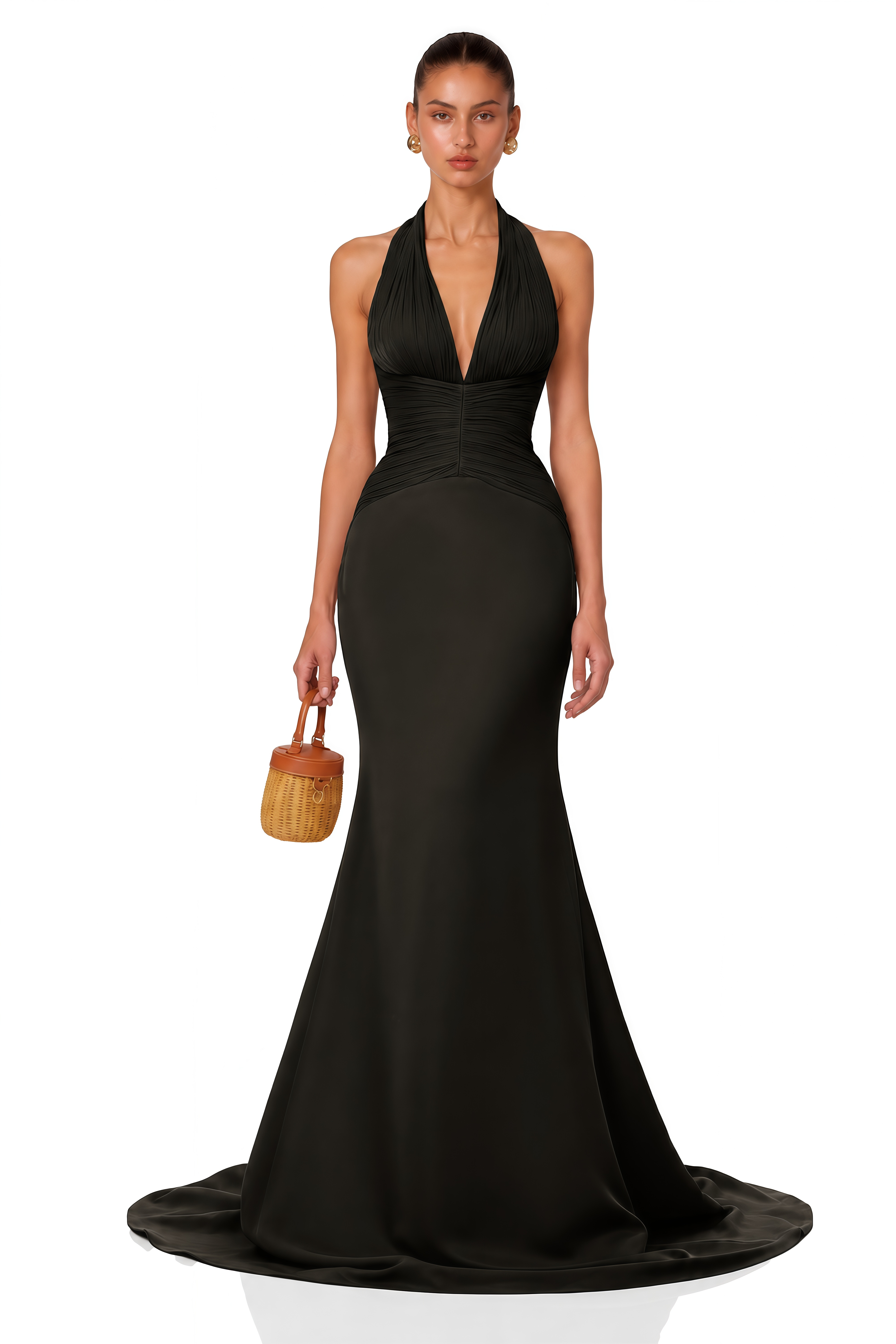 Emmeline Black Train Design Gathered Maxi Dress