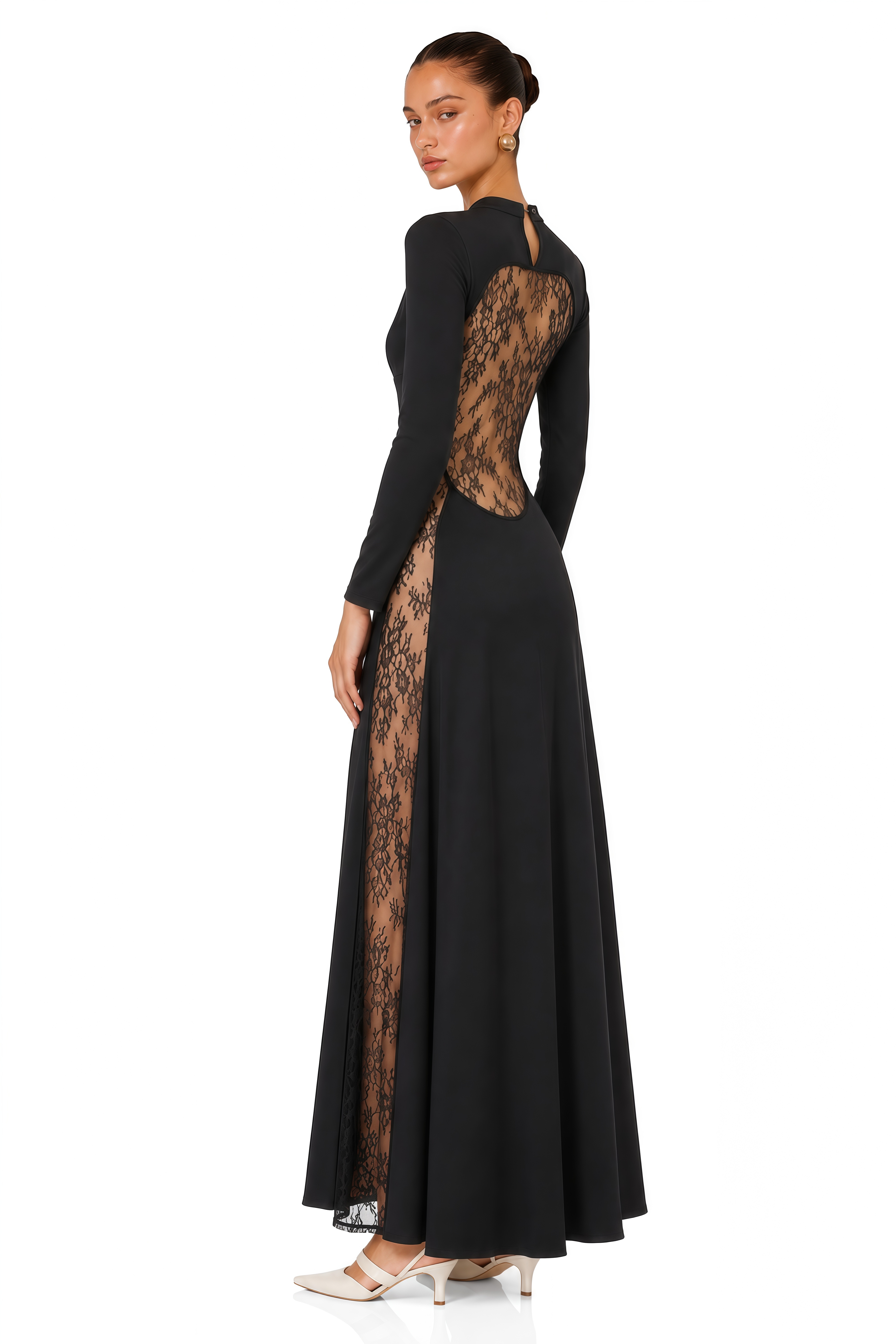 Fernande Black Floral Lace Maxi Dress