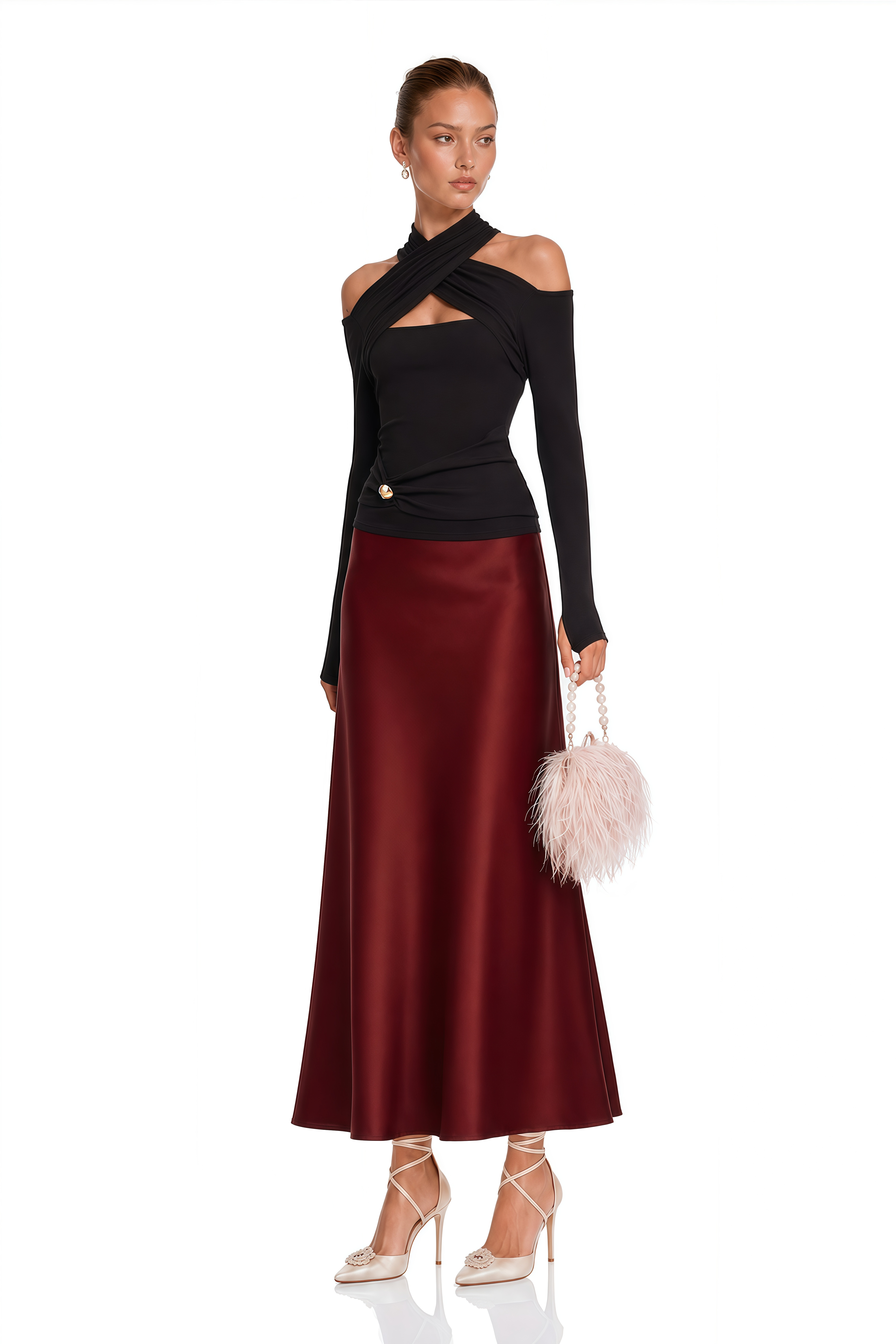 Odette Black Ruched Stretch-Jersey Top