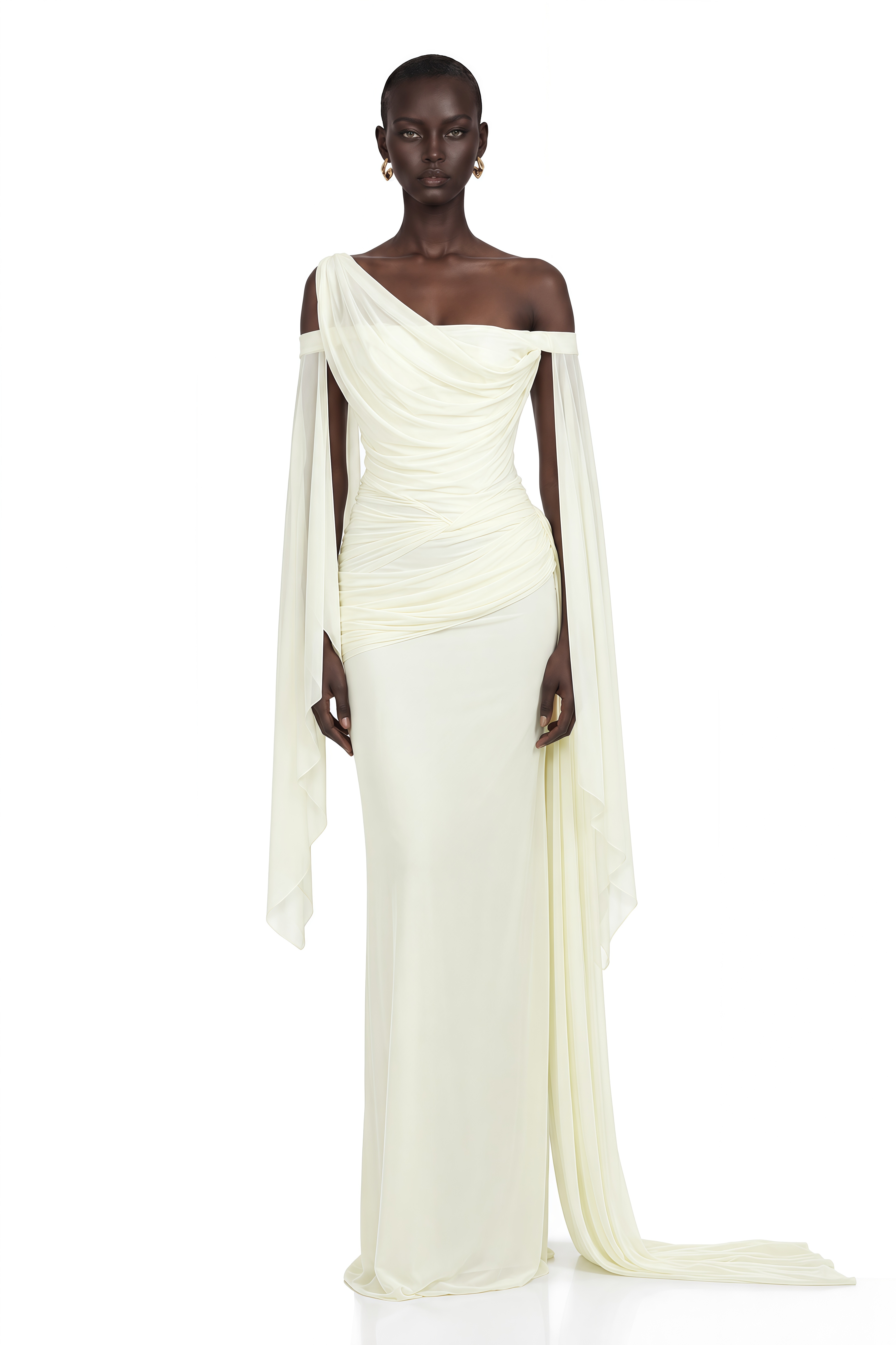 Aurianne White Asymmetrical Draped Maxi Dress