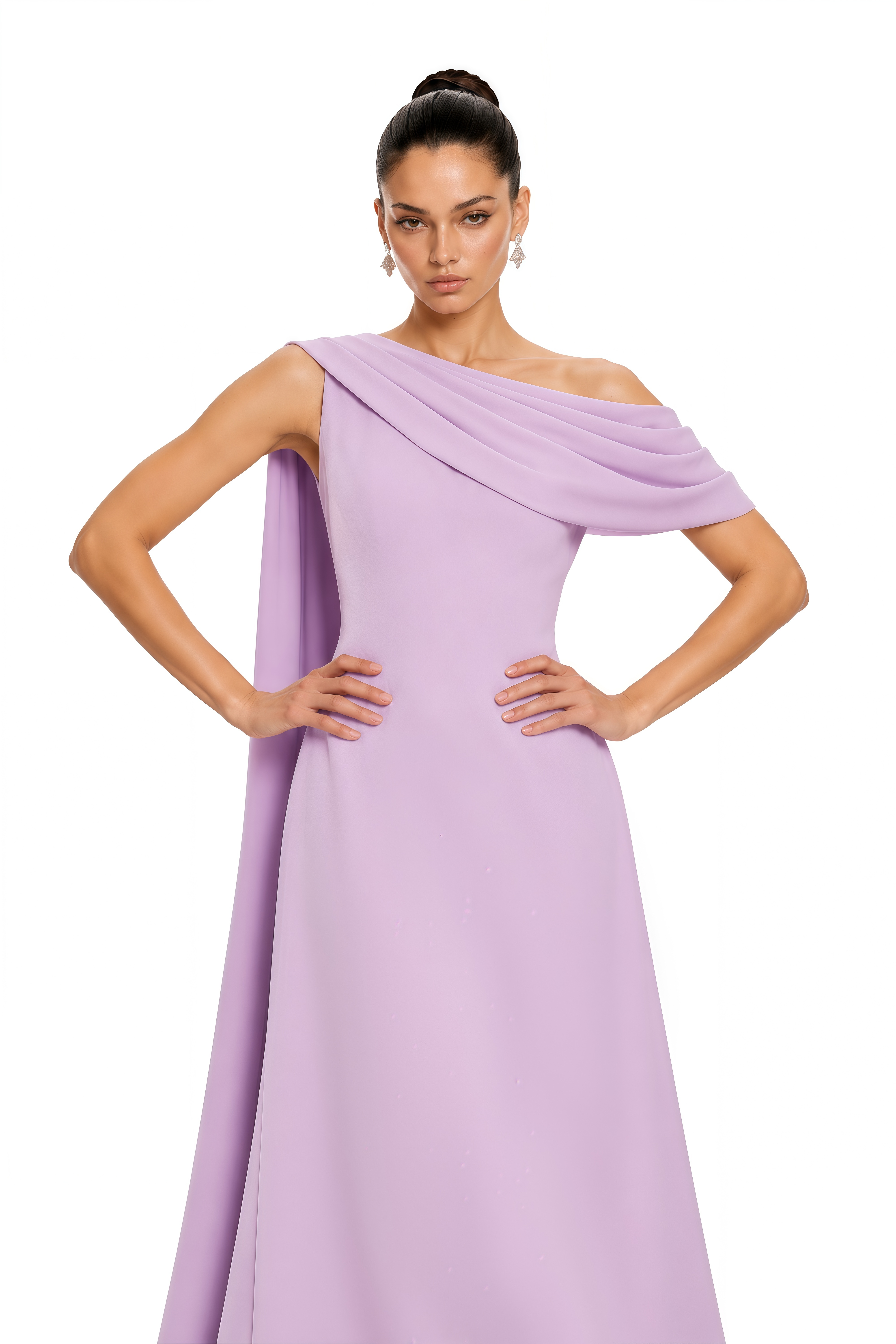 Annabelle Purple Cape-Design Ribbon Maxi Dress (Without Gloves)