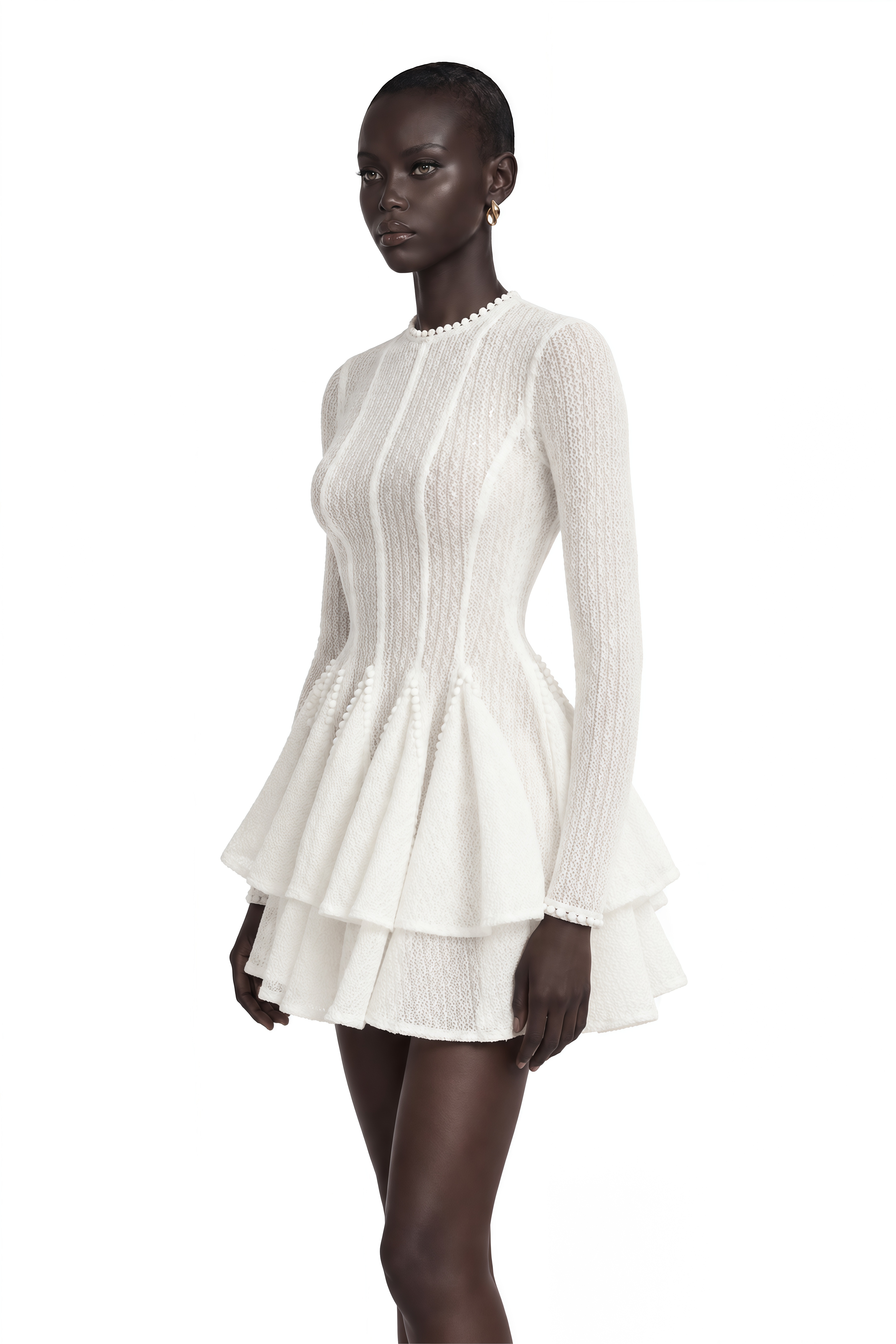Hallie White Layered Design Puff Mini Dress