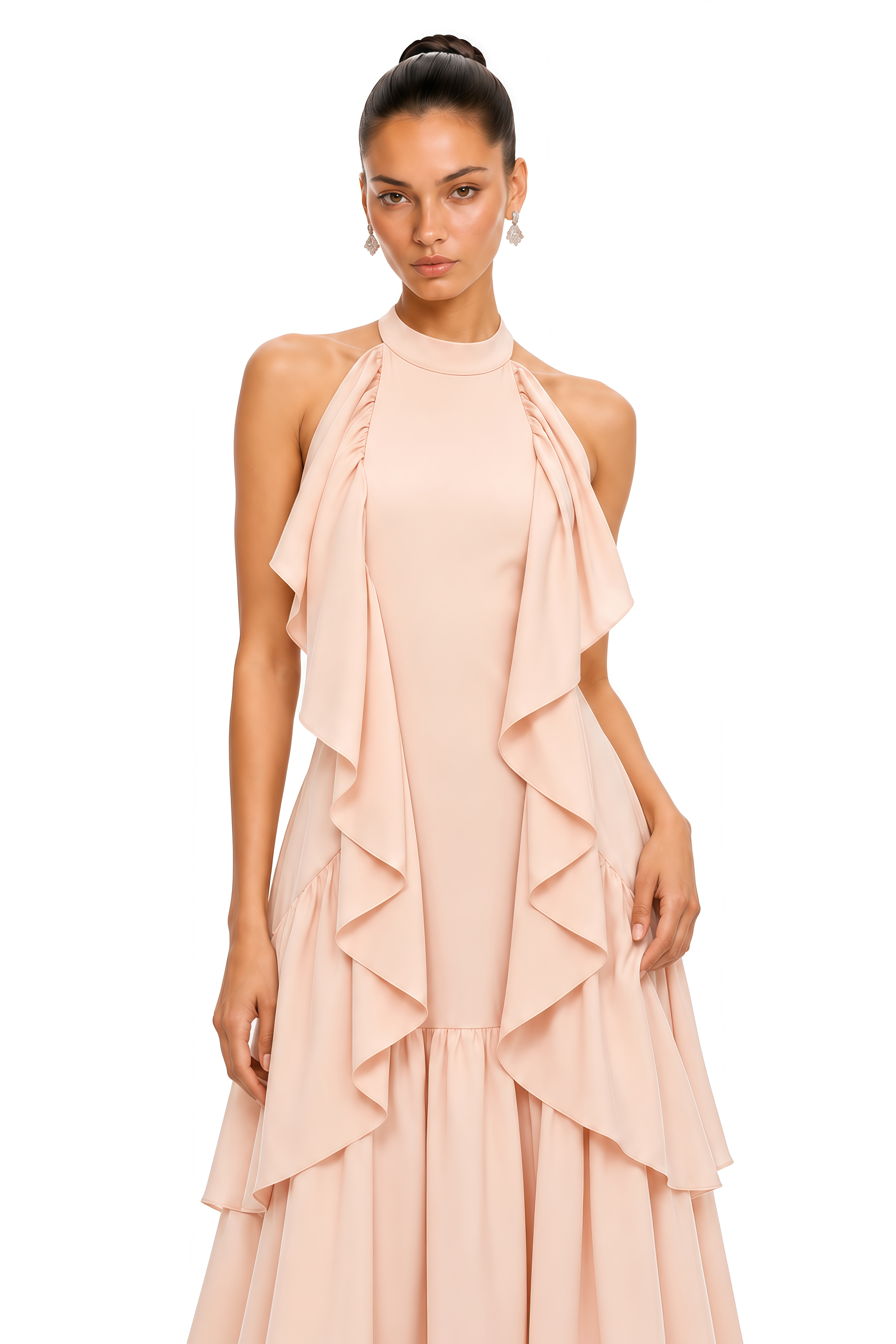 Ambre Pink Ruched Sleeveless Maxi Dress
