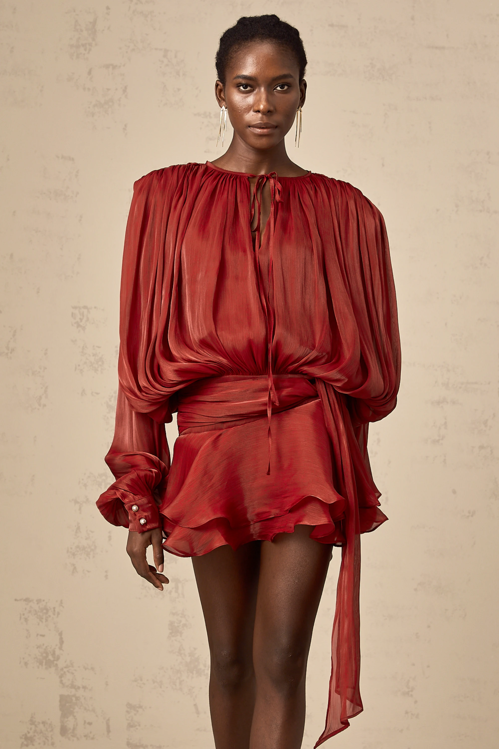 Pleated Ruffled Mini Dress