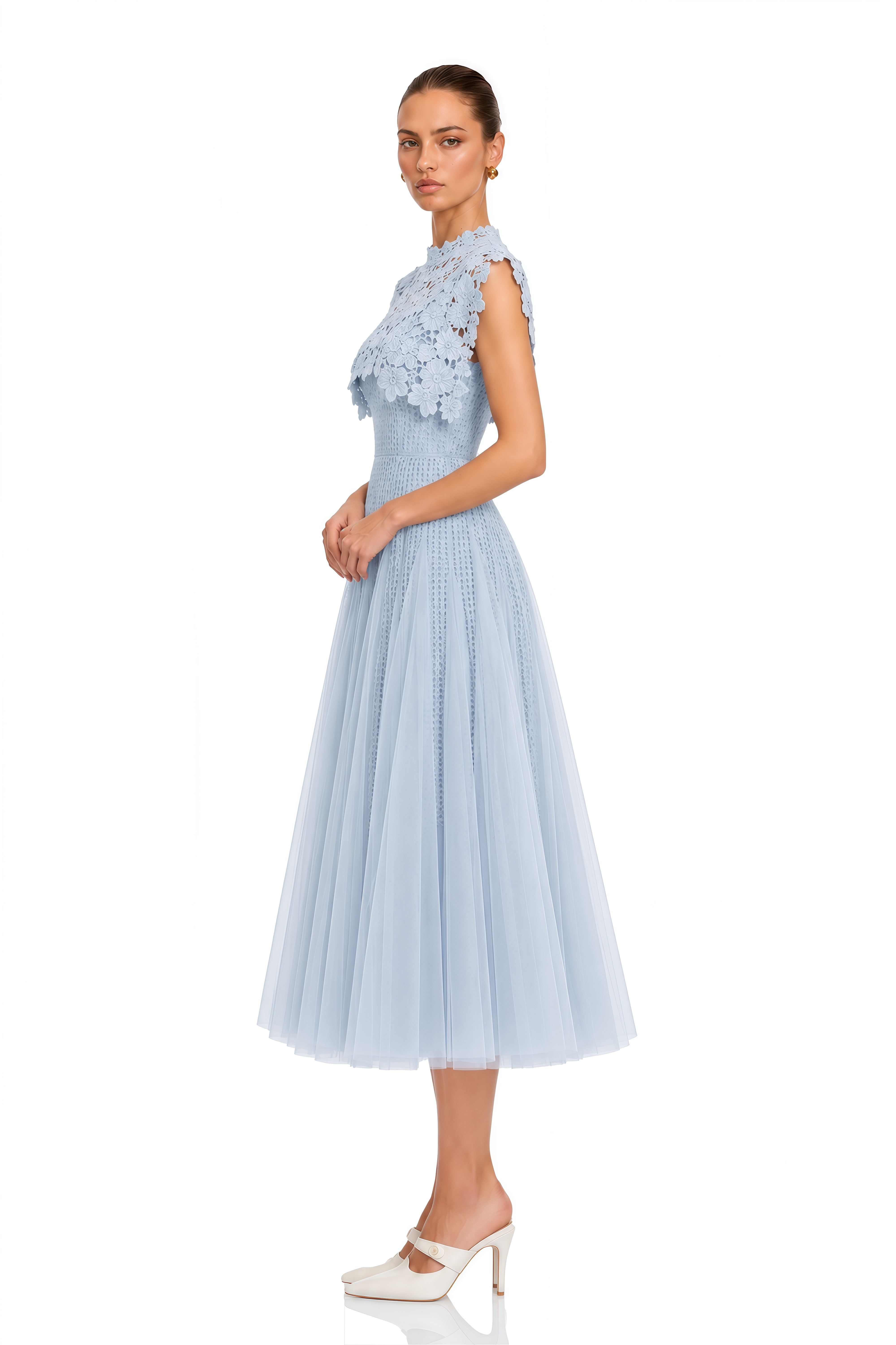 Margaret Blue Floral Crochet Midi Dress