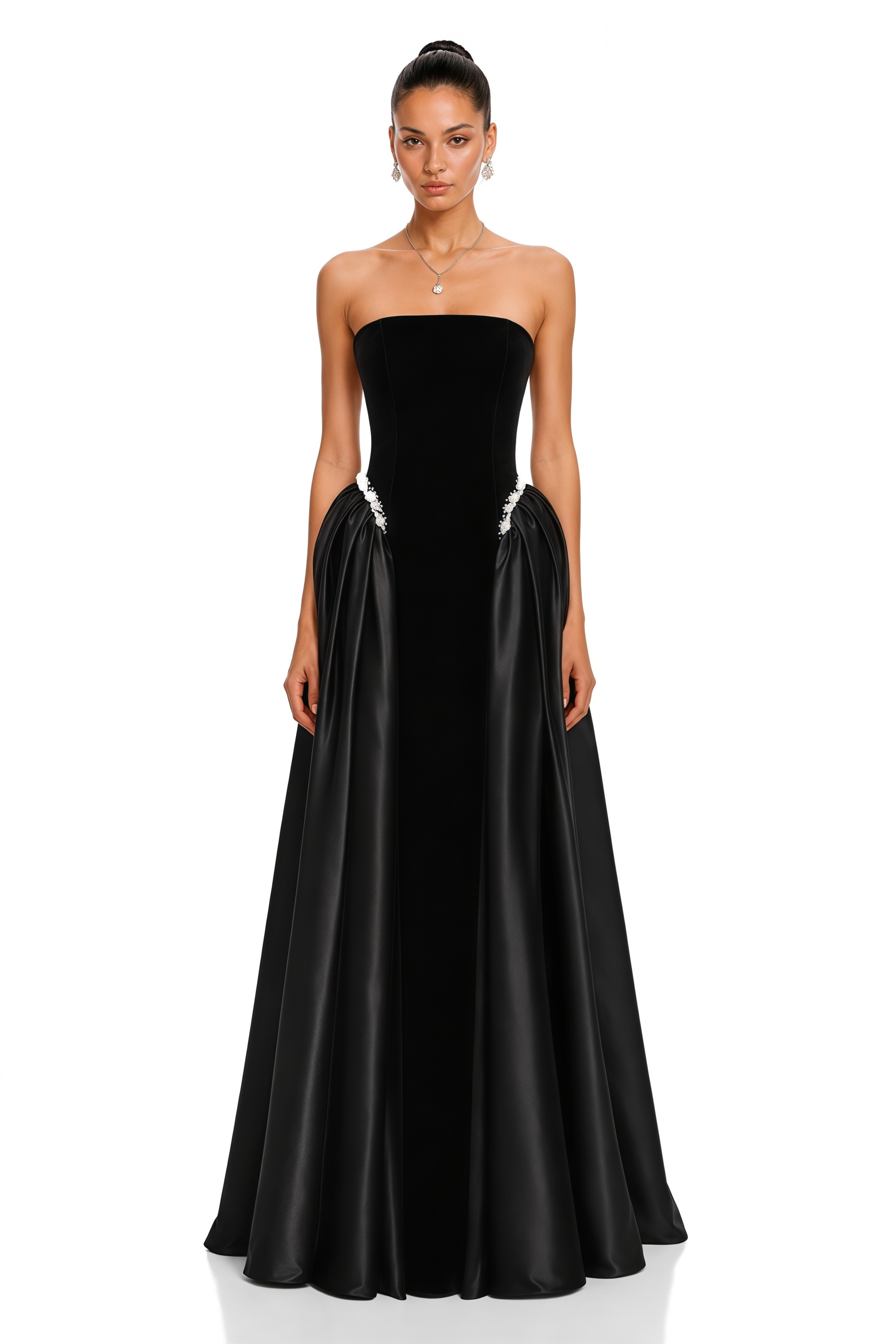 Raffaella Black Pearl Trim Maxi Gown