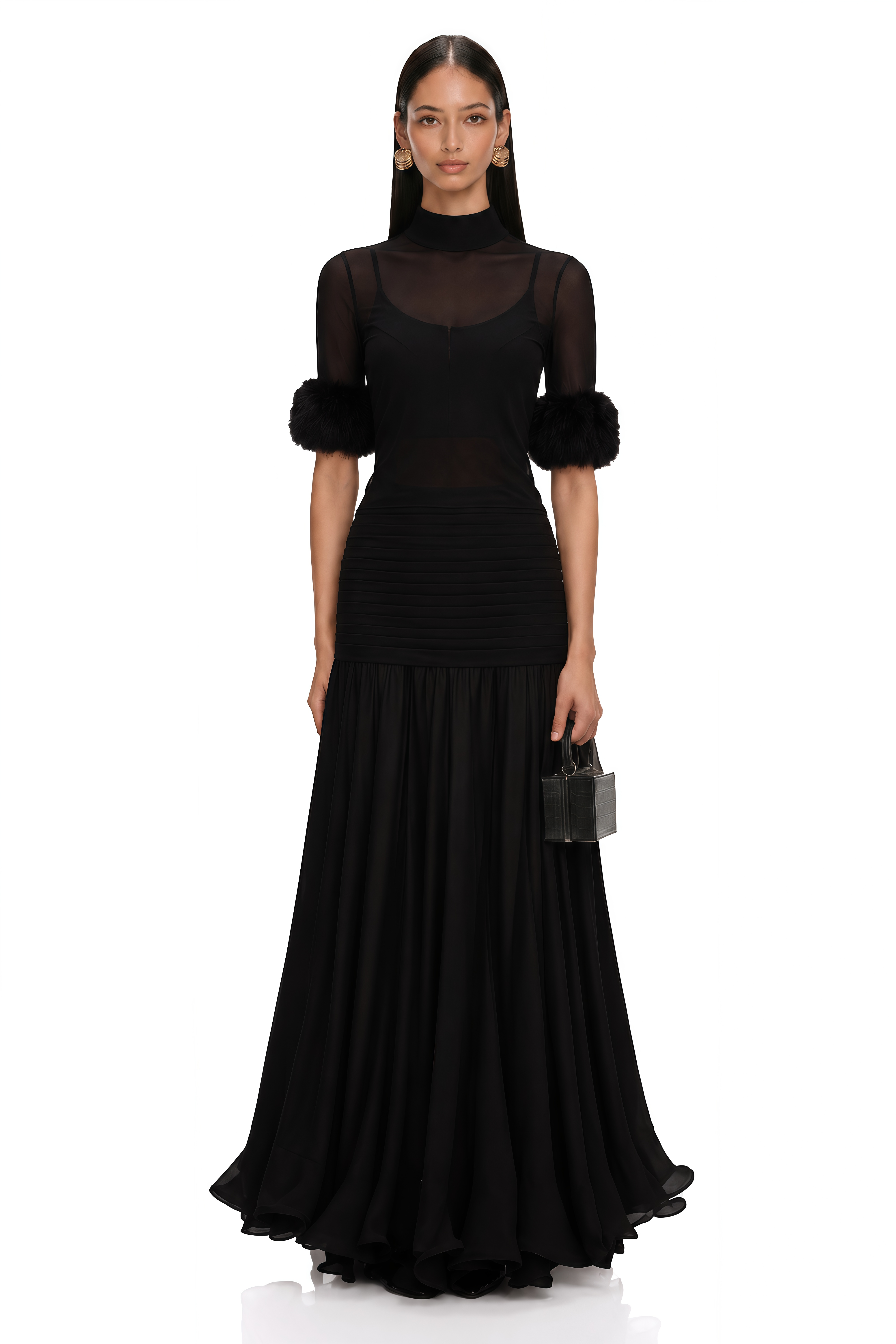 Segolene Black Faux-Fur Tulle Top