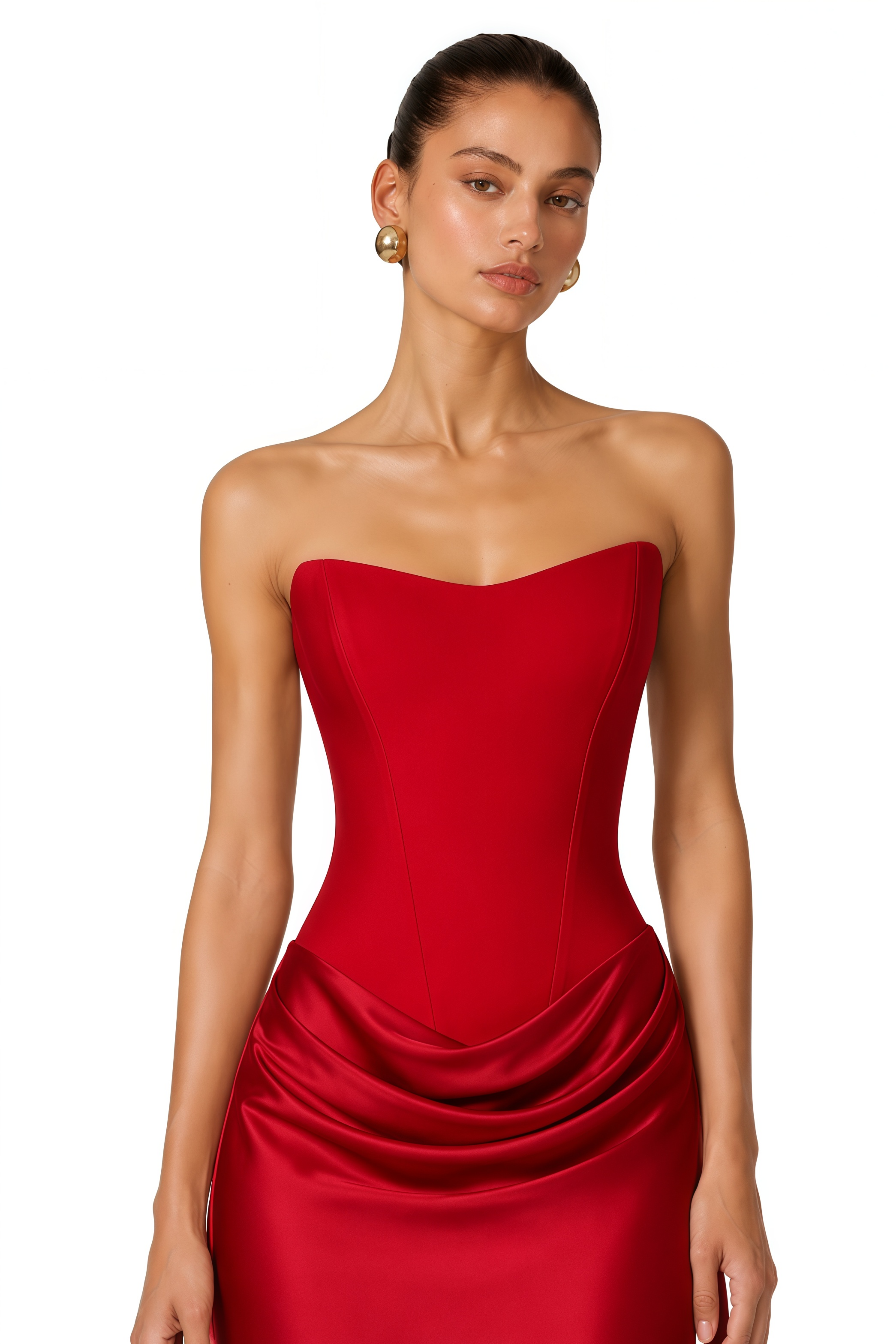 Berit Red Scarf Off Shoulder Ruched Maxi Dress