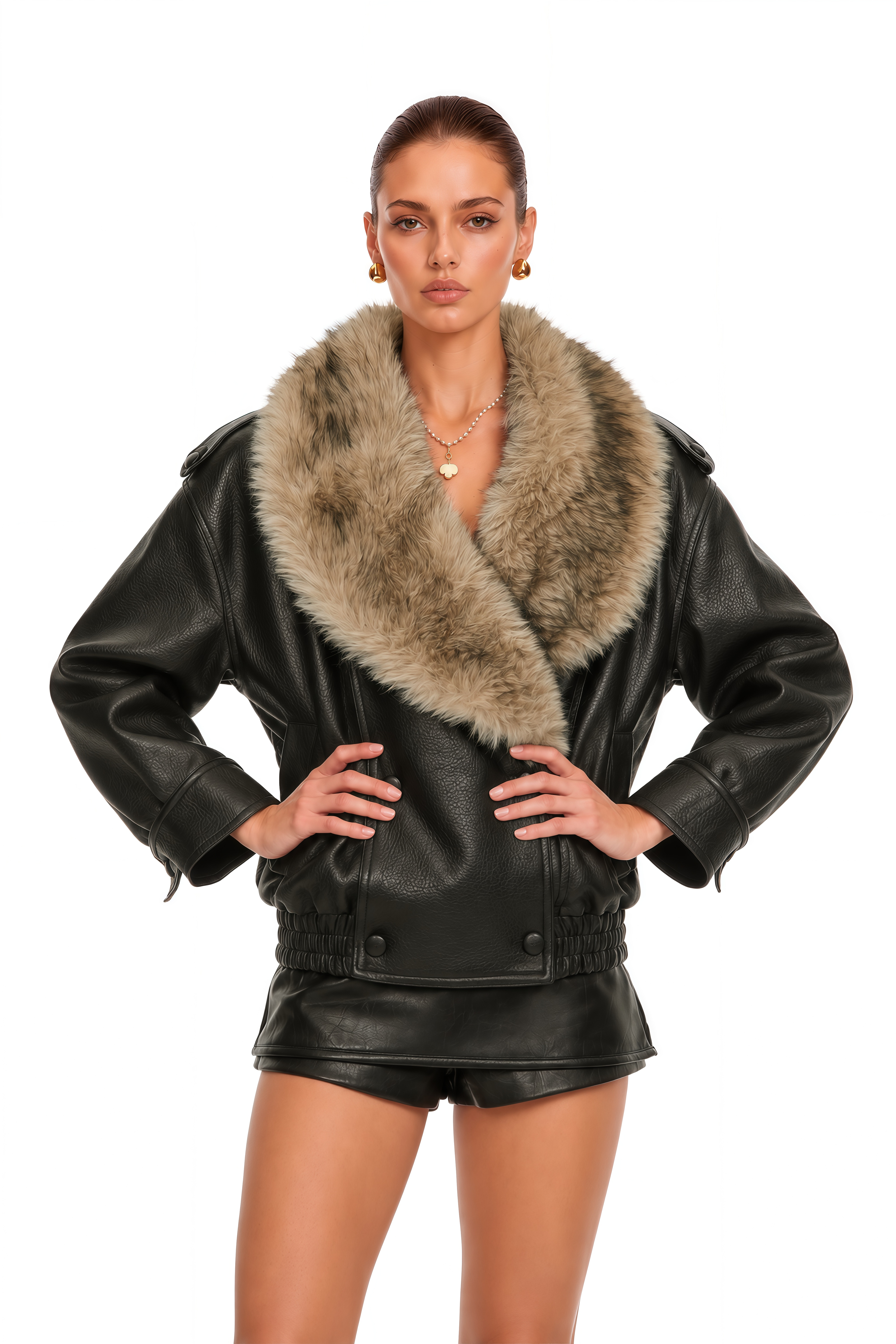 Dario Black Faux-fur Lapel Leather Coat