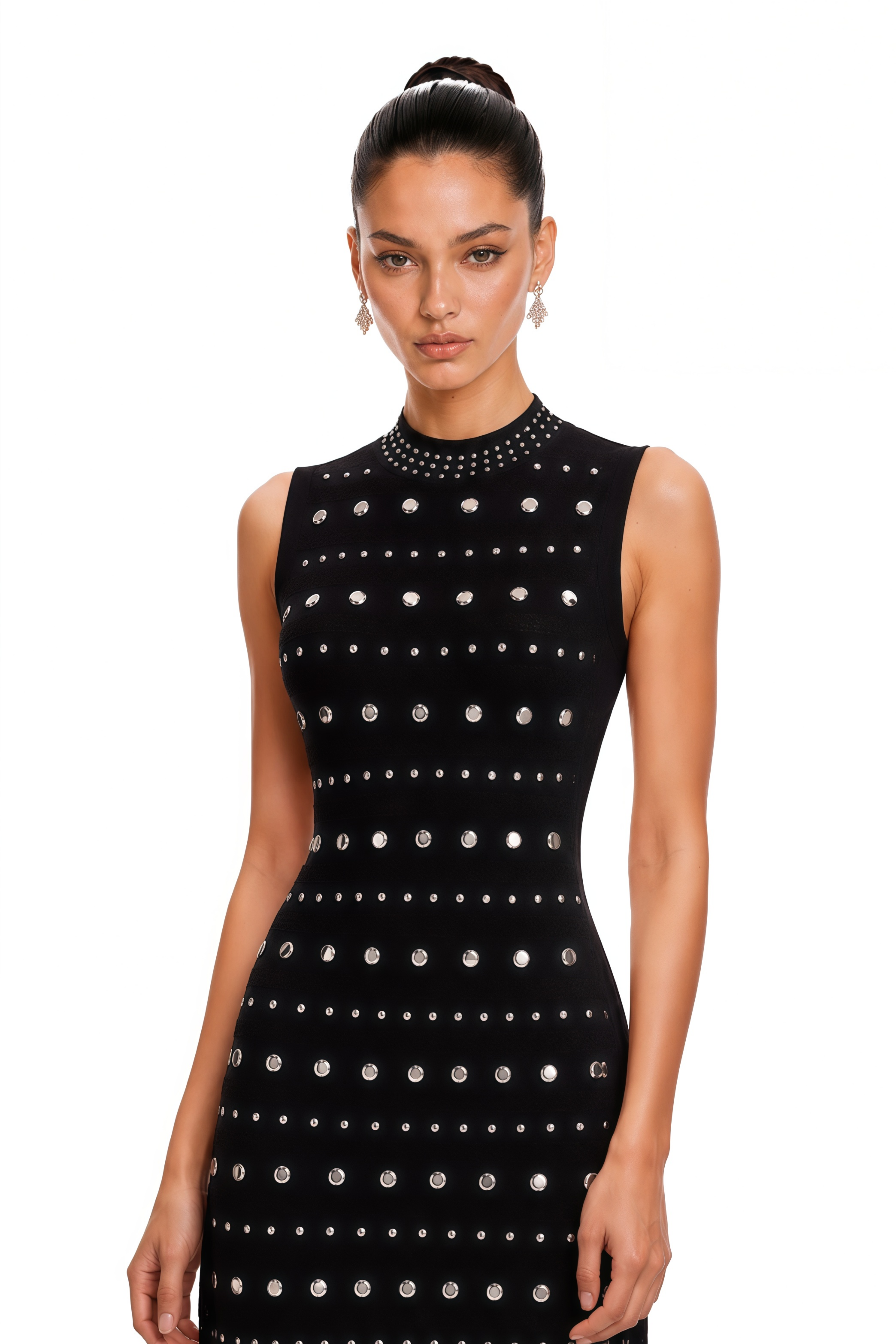 Chloé Studded Crochet-Knit Maxi Dress in Black