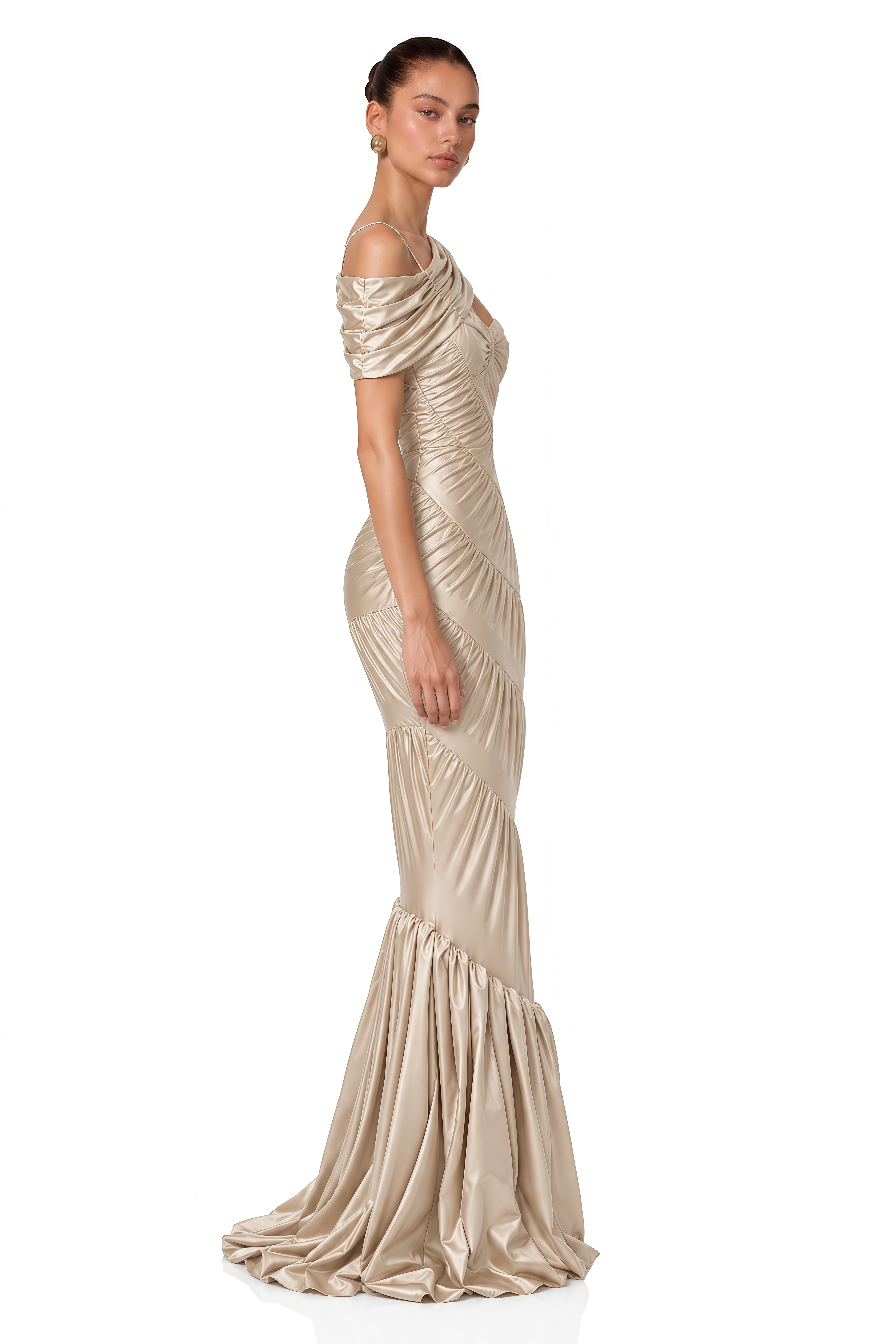 Cecilia Neutral Sea Ammonite Shirred Maxi Dress