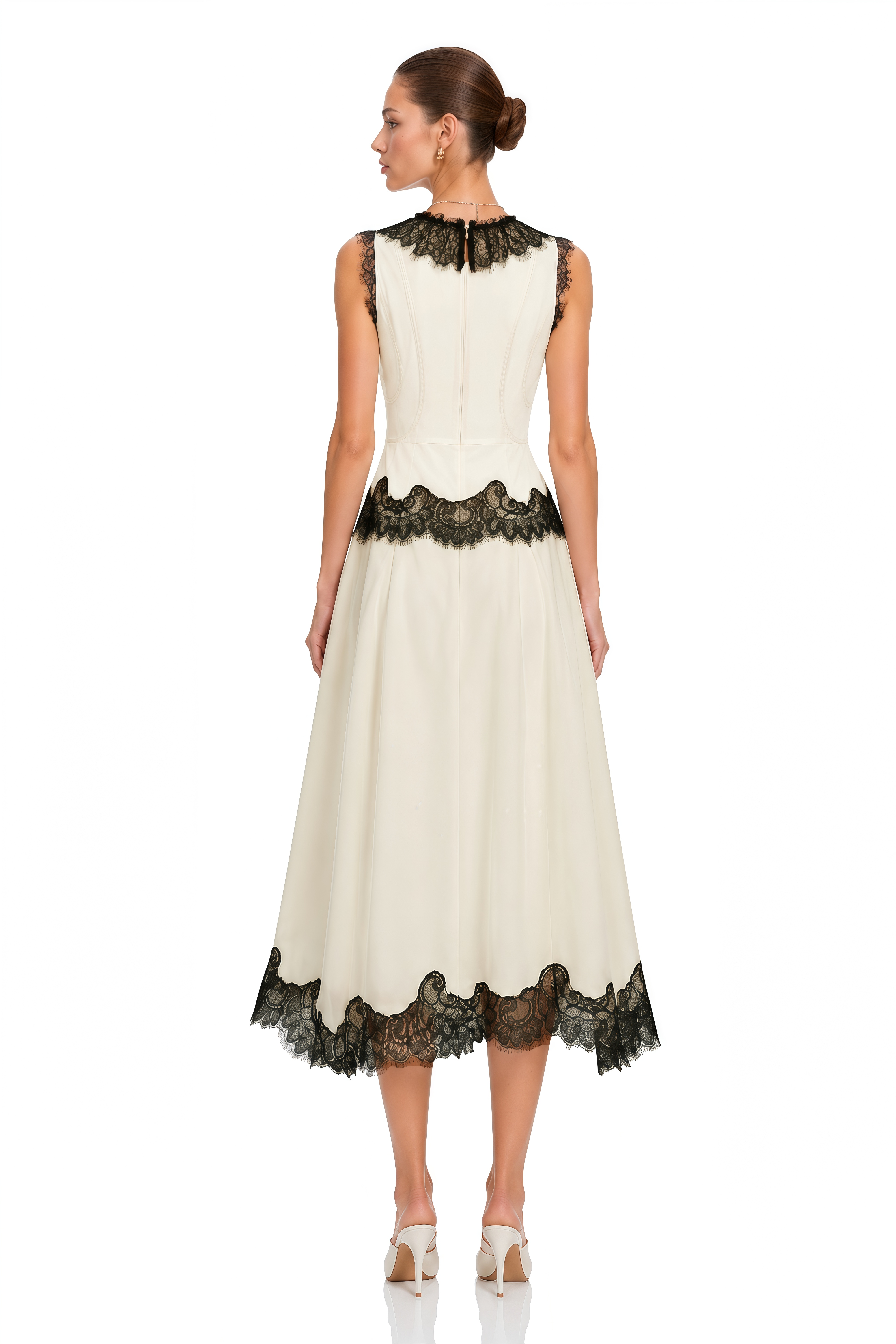 Zsofia Neutral Lace Panel Chiffon Top & Skirt Matching Set