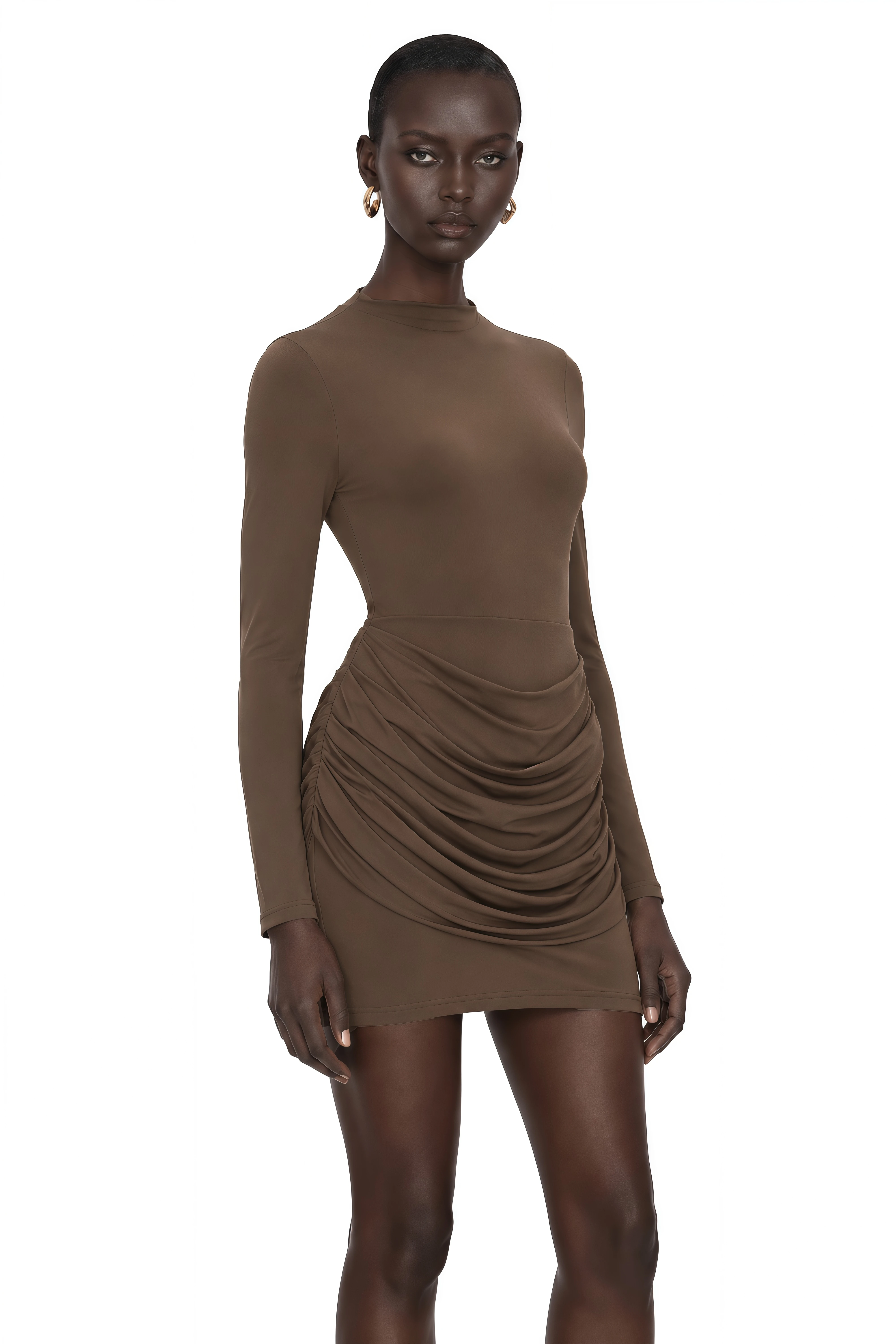 Astrid Brown Bodycon Ruched Mini Dress