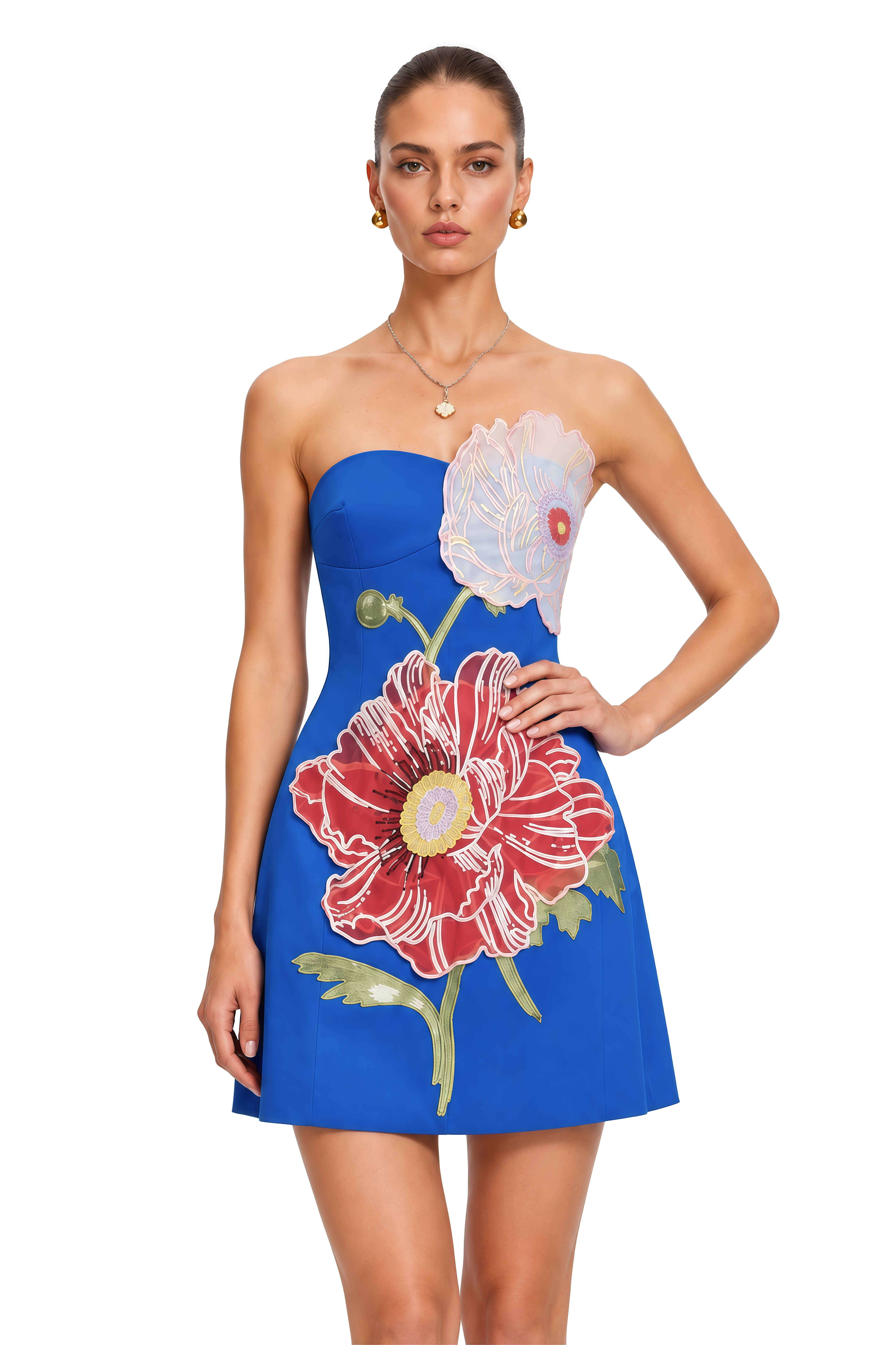 Damaris Blue Flora Embroidered Mini Dress
