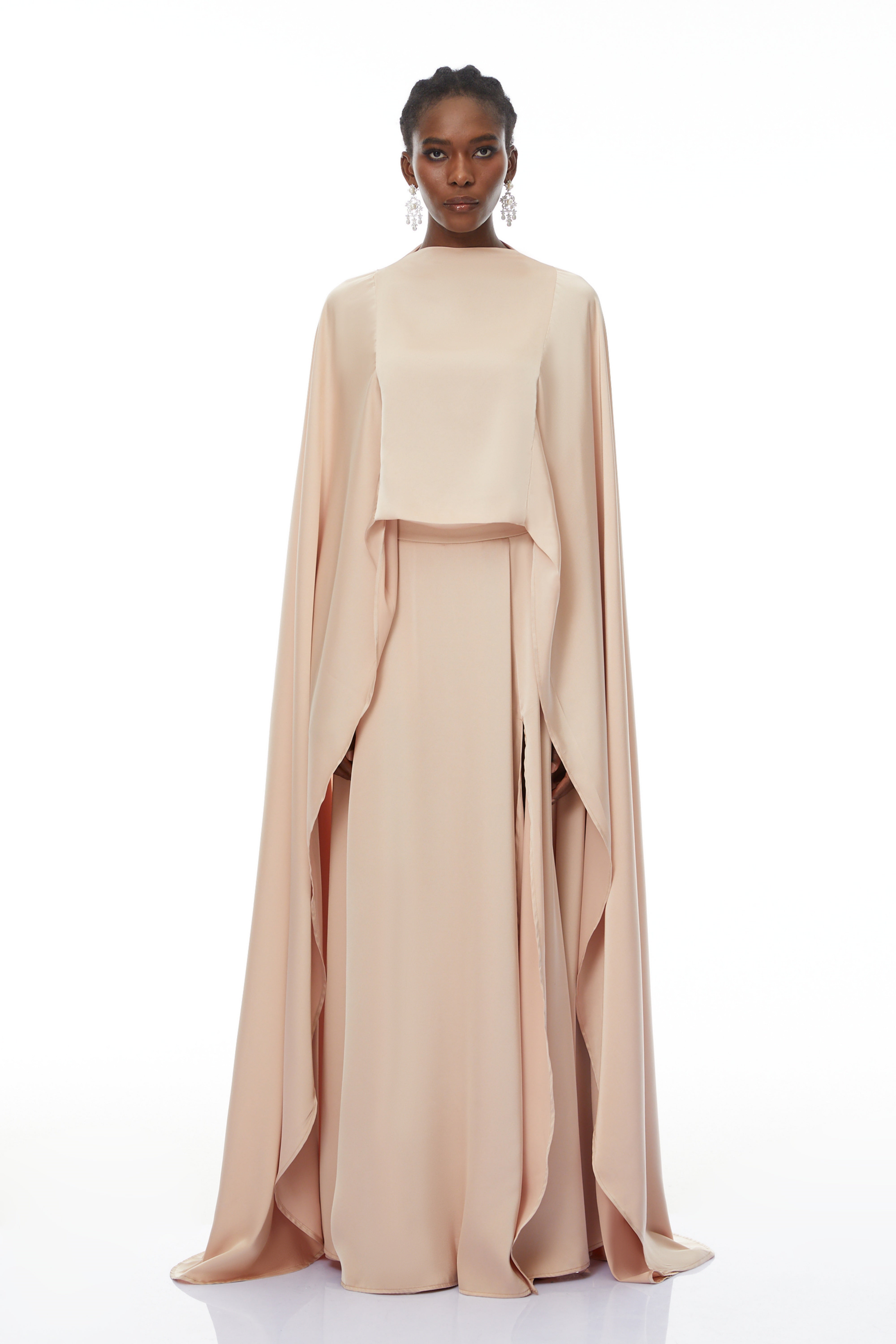Flared Maxi Dress With Cape