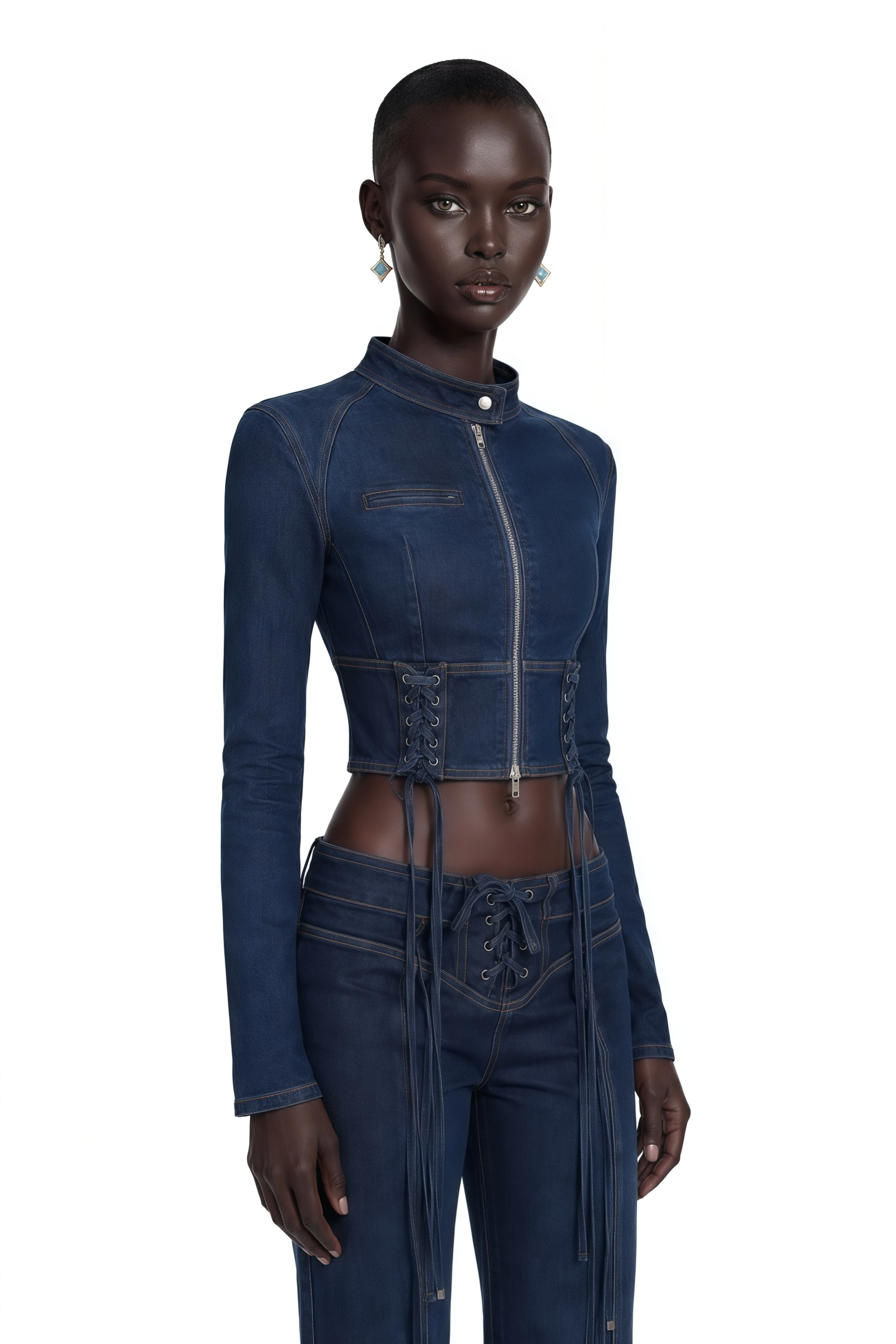 Kiona Indigo Blue Denim Lace-Up Co-ord Set