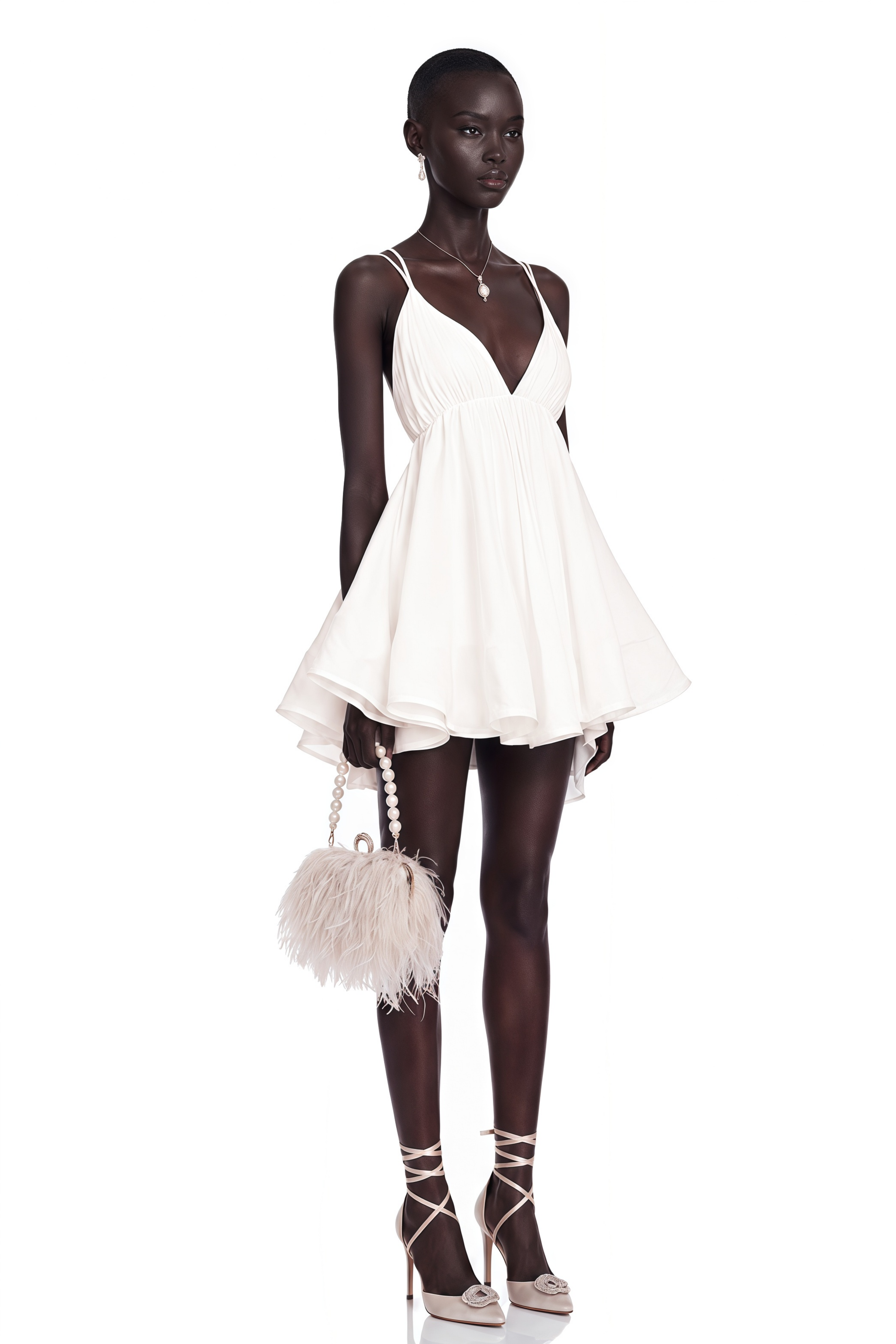 Quincie white shirred flounced mini dress